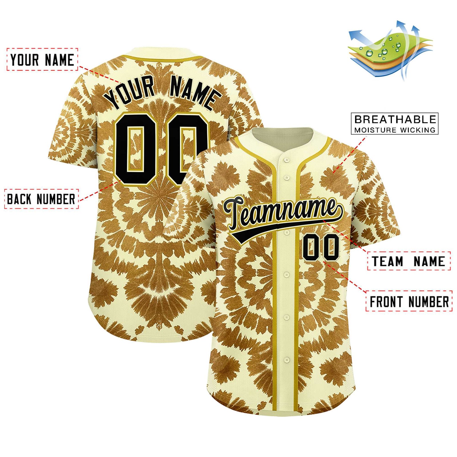 Custom Cream Tie-Dye Graffiti Pattern Authentic Baseball Jersey