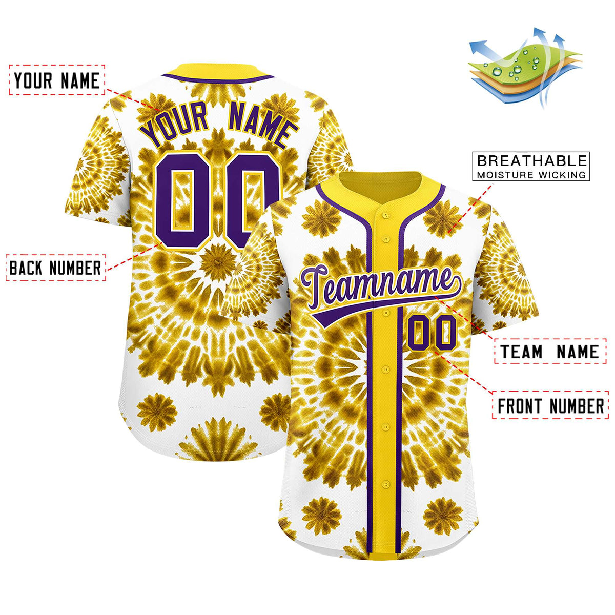 Custom Gold Tie-Dye Graffiti Pattern Authentic Baseball Jersey