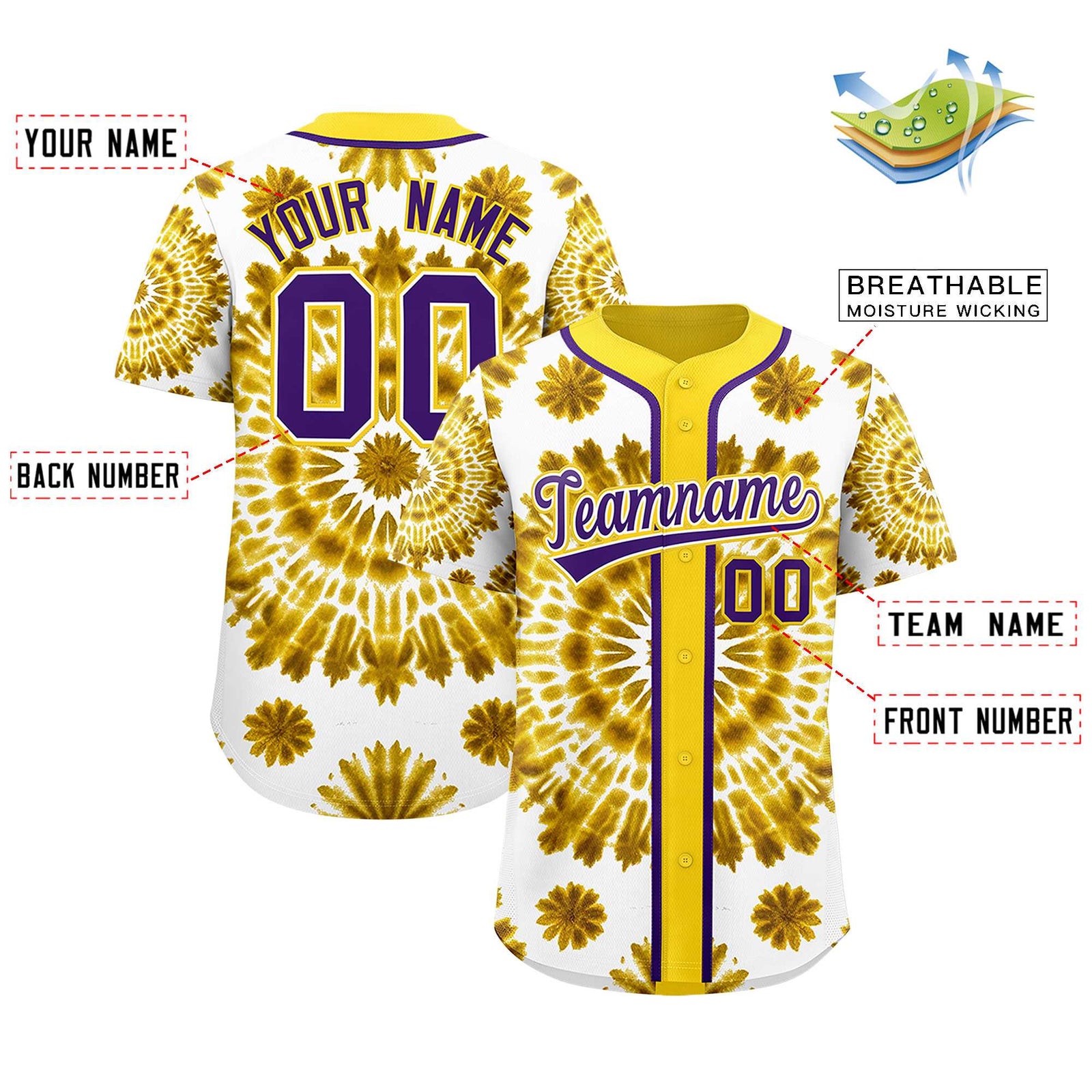 Custom Gold Tie-Dye Graffiti Pattern Authentic Baseball Jersey