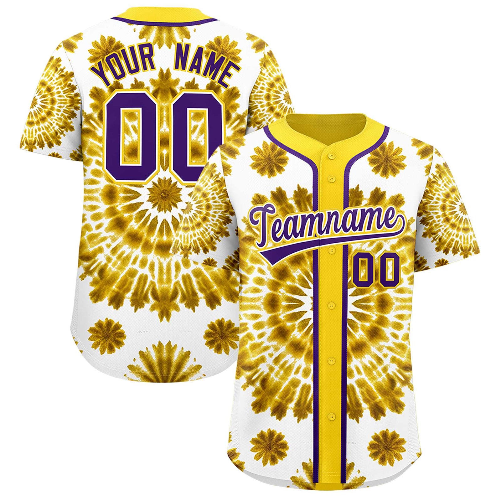 Custom Gold Tie-Dye Graffiti Pattern Authentic Baseball Jersey