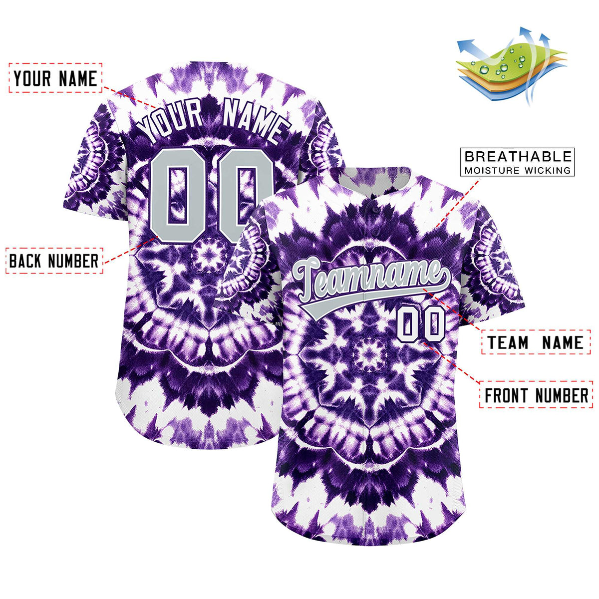 Custom Multi Color Tie-Dye Graffiti Pattern Authentic Baseball Jersey