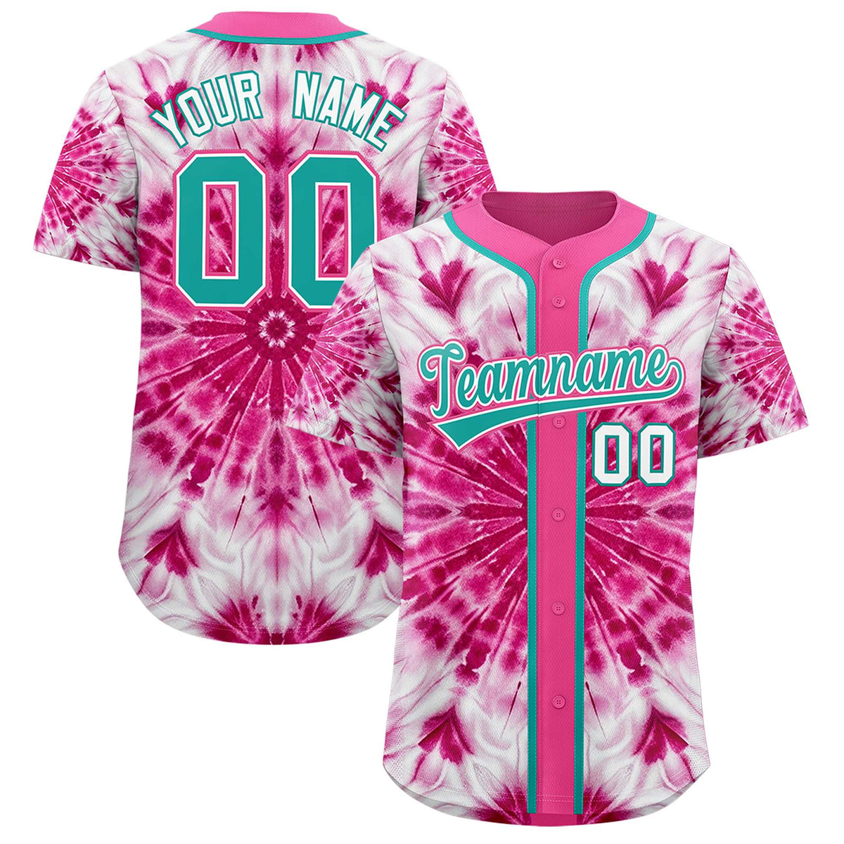 Custom Pink Tie-Dye Graffiti Pattern Authentic Baseball Jersey