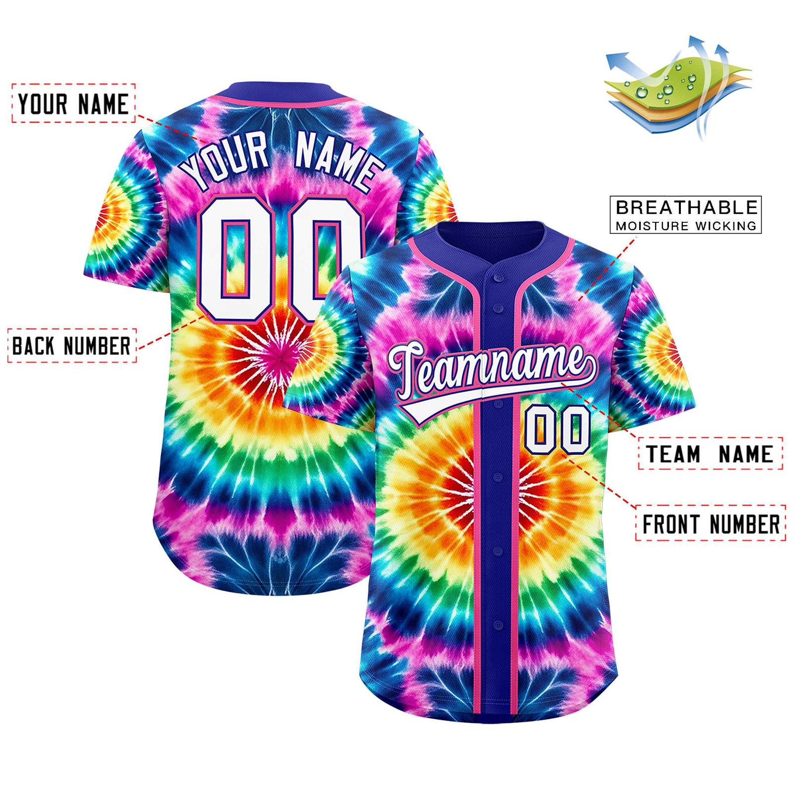 Custom Royal Tie-Dye Graffiti Pattern Authentic Baseball Jersey