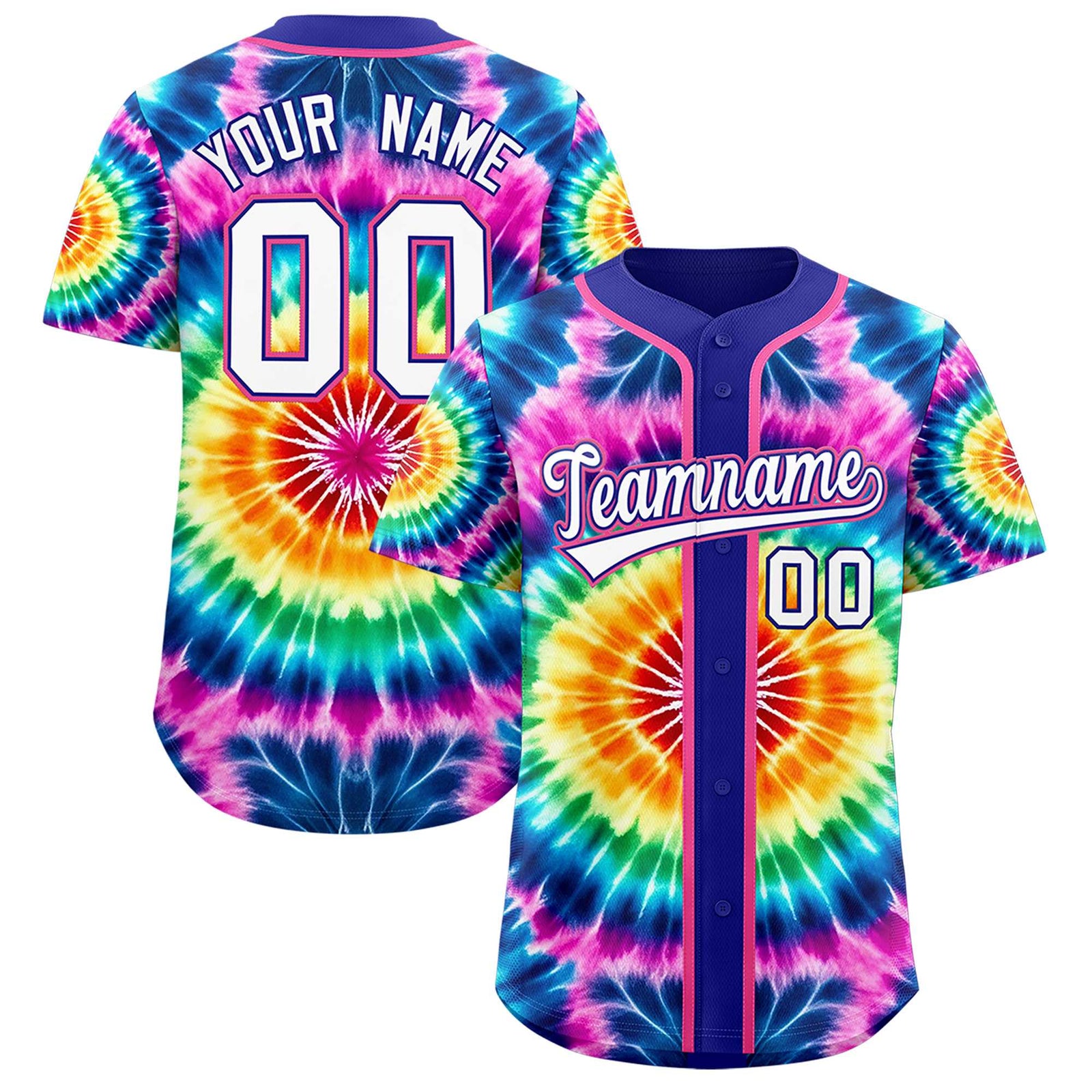 Custom Royal Tie-Dye Graffiti Pattern Authentic Baseball Jersey