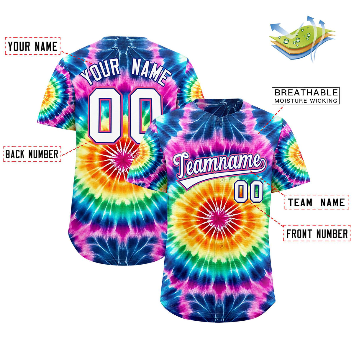 Custom Multi Color Tie-Dye Graffiti Pattern Authentic Baseball Jersey