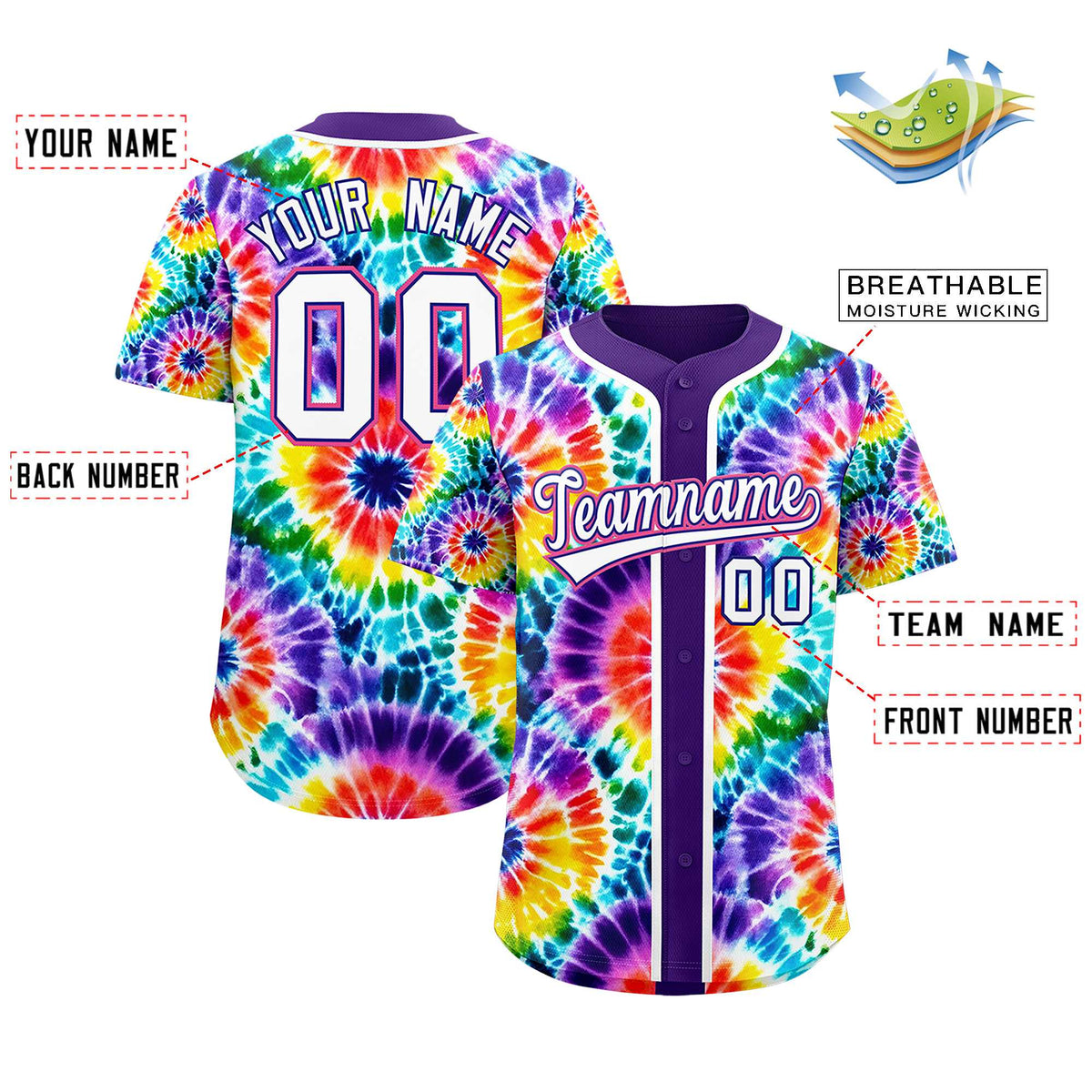 Custom Purple Tie-Dye Graffiti Pattern Authentic Baseball Jersey