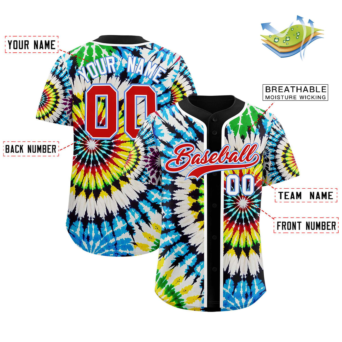 Custom Black Tie-Dye Graffiti Pattern Authentic Baseball Jersey