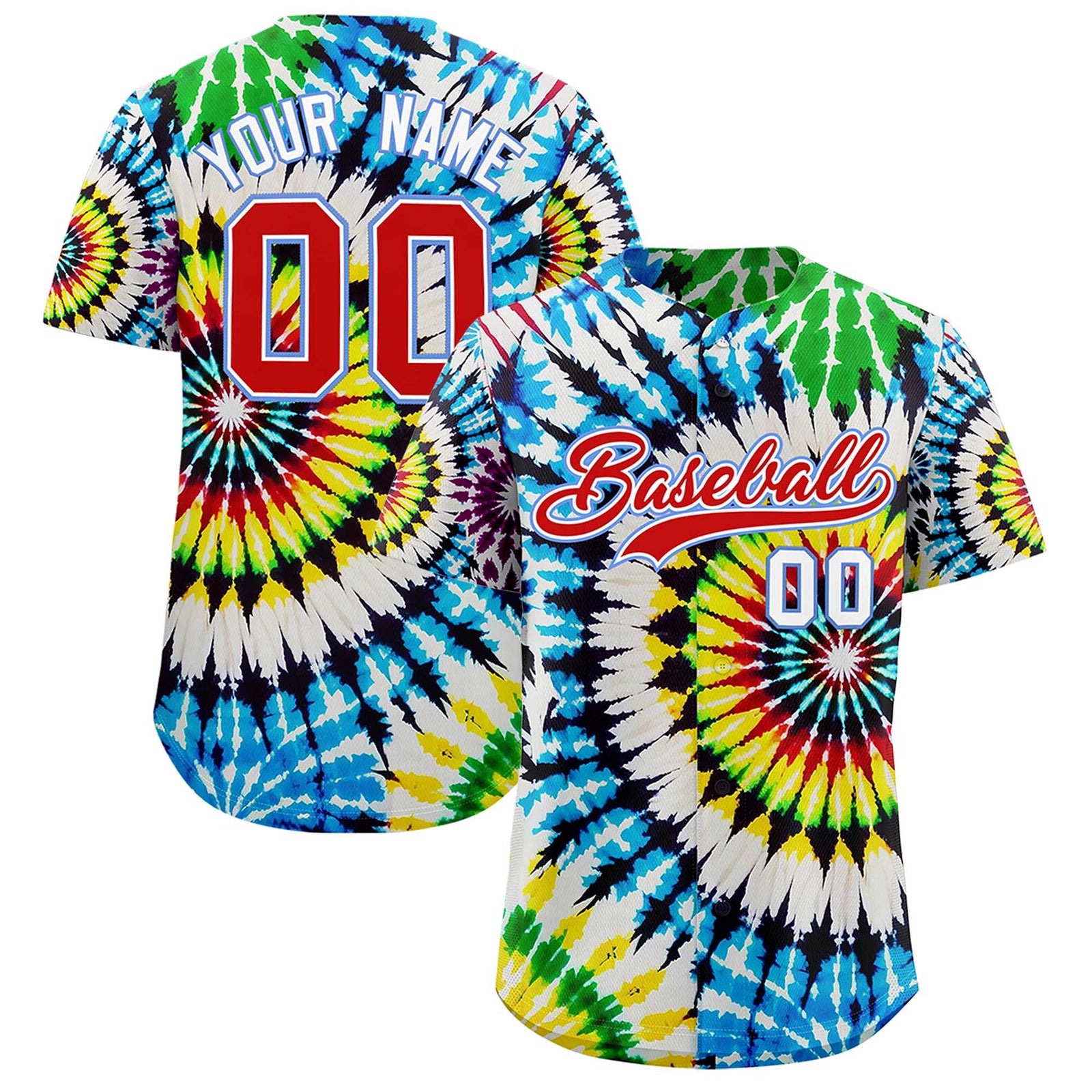 Custom Multi Color Tie-Dye Graffiti Pattern Authentic Baseball Jersey