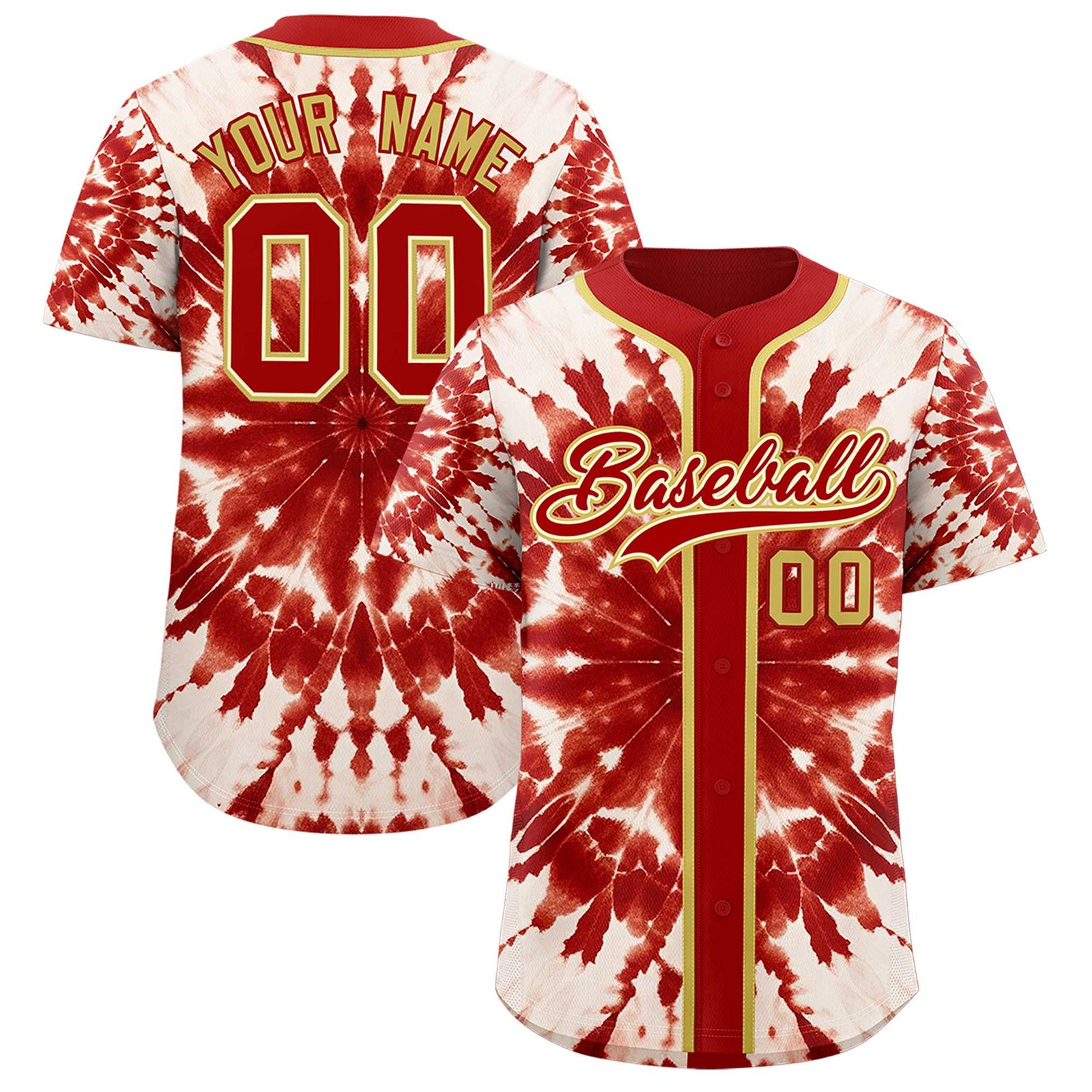 Custom Red Tie-Dye Graffiti Pattern Authentic Baseball Jersey