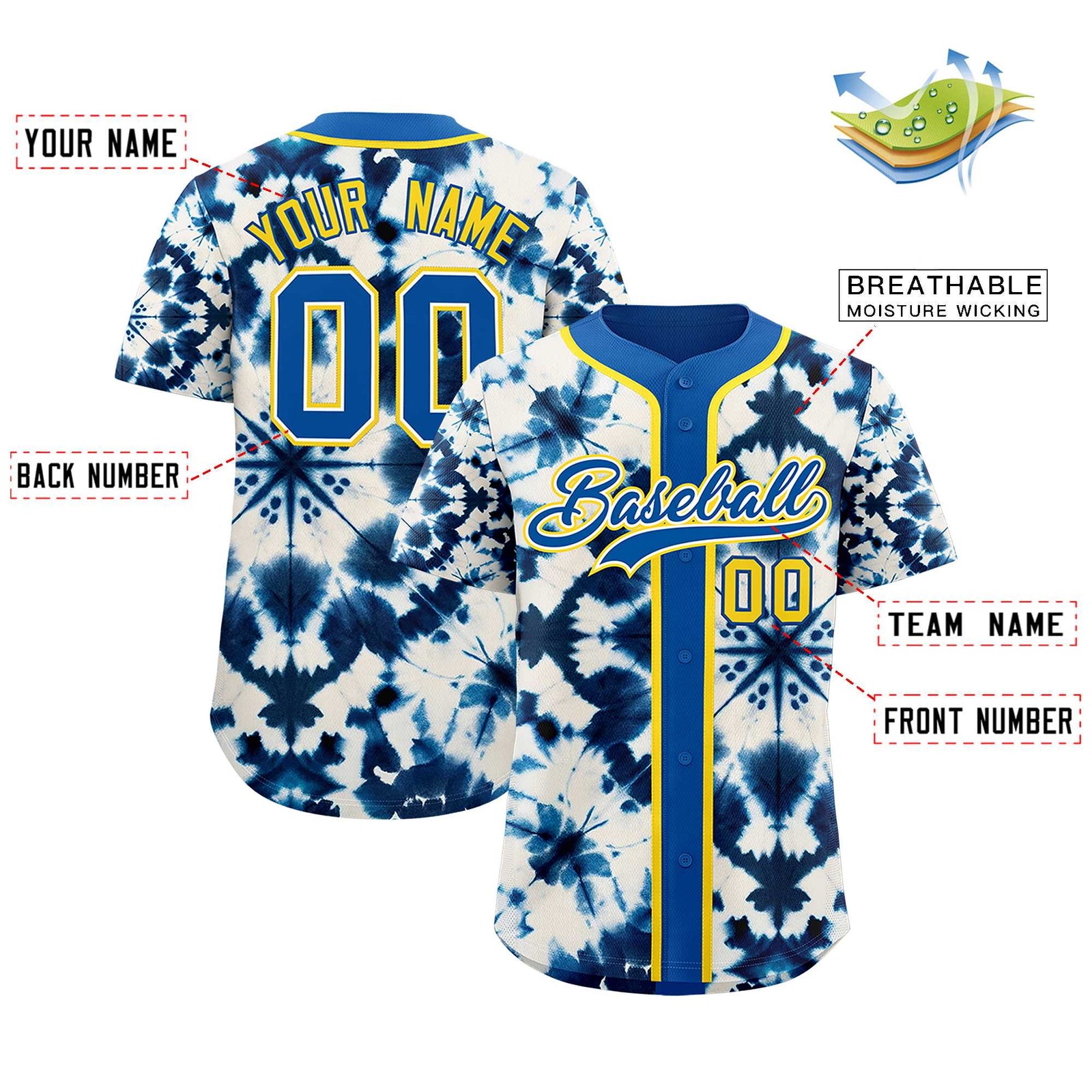 Custom Royal Tie-Dye Graffiti Pattern Authentic Baseball Jersey