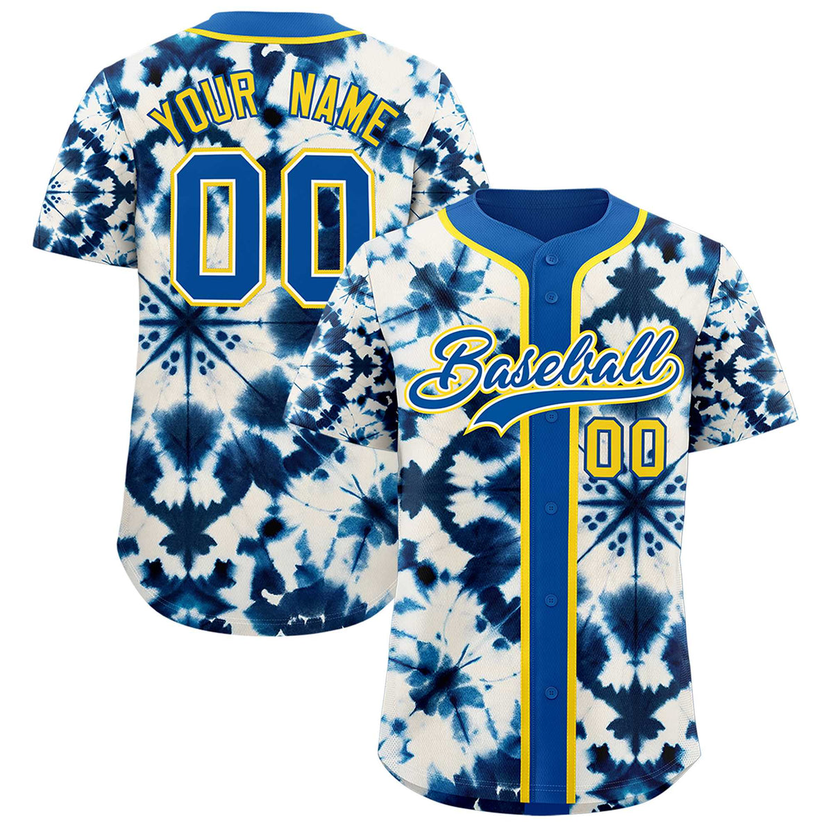 Custom Royal Tie-Dye Graffiti Pattern Authentic Baseball Jersey
