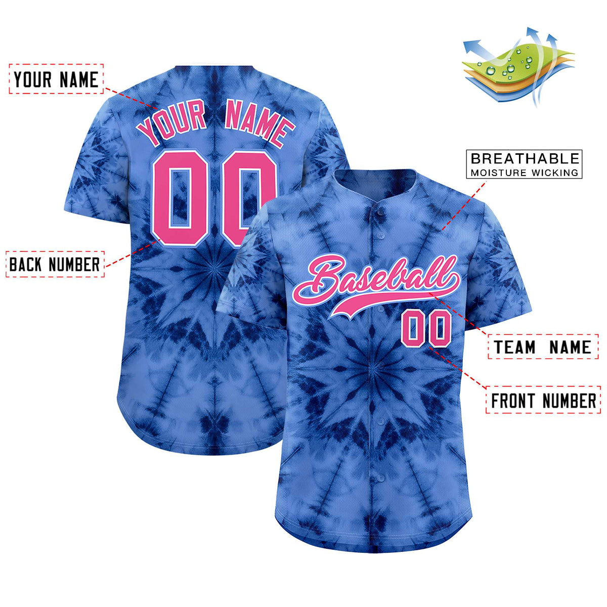 Custom Multi Color Tie-Dye Graffiti Pattern Authentic Baseball Jersey