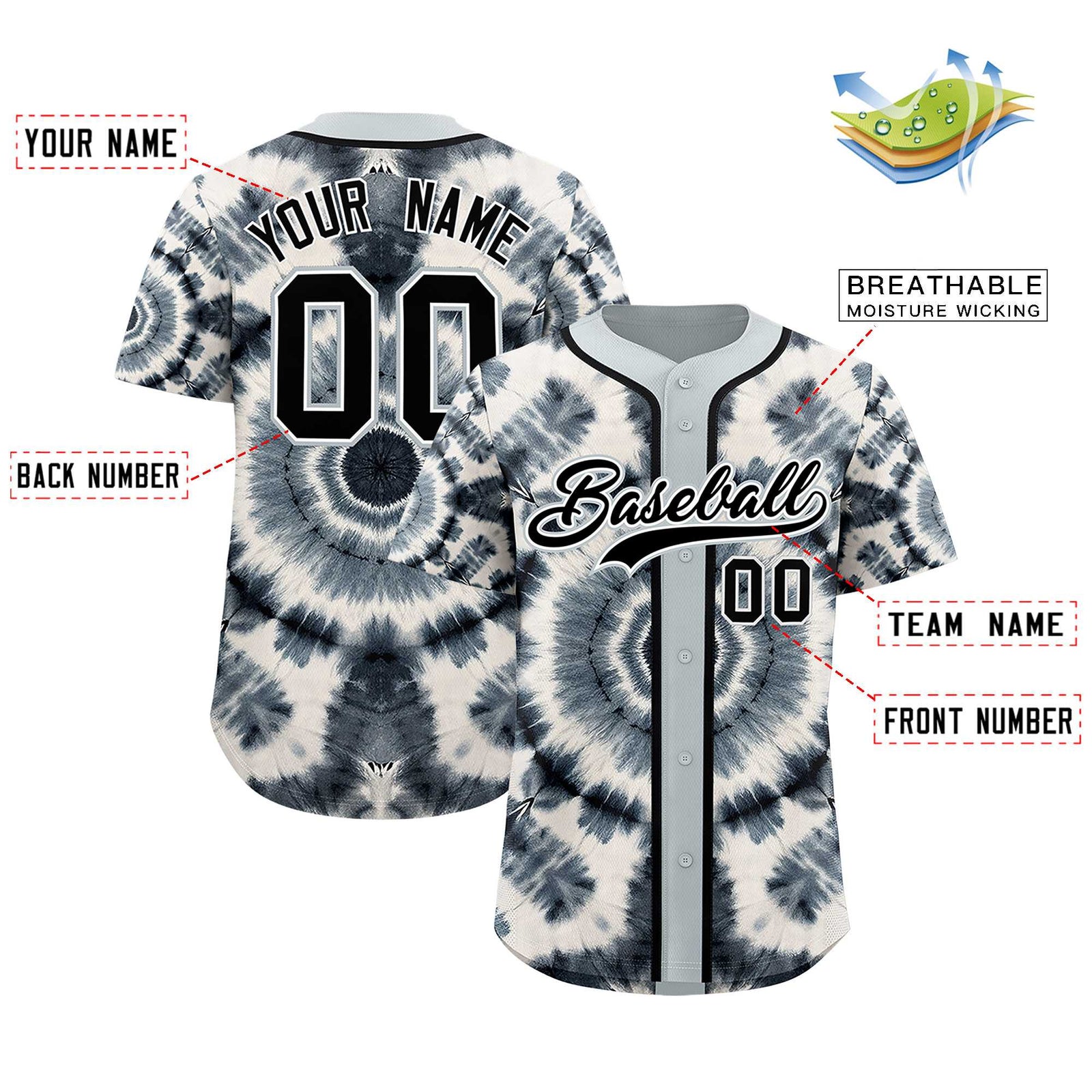 Custom Silver Tie-Dye Graffiti Pattern Authentic Baseball Jersey