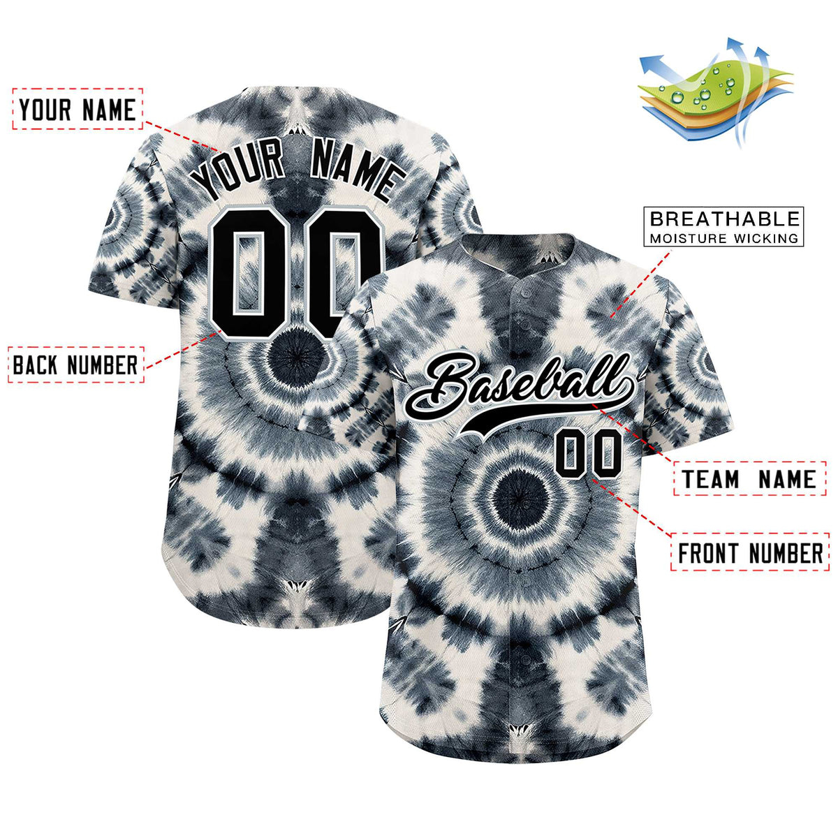 Custom Multi Color Tie-Dye Graffiti Pattern Authentic Baseball Jersey