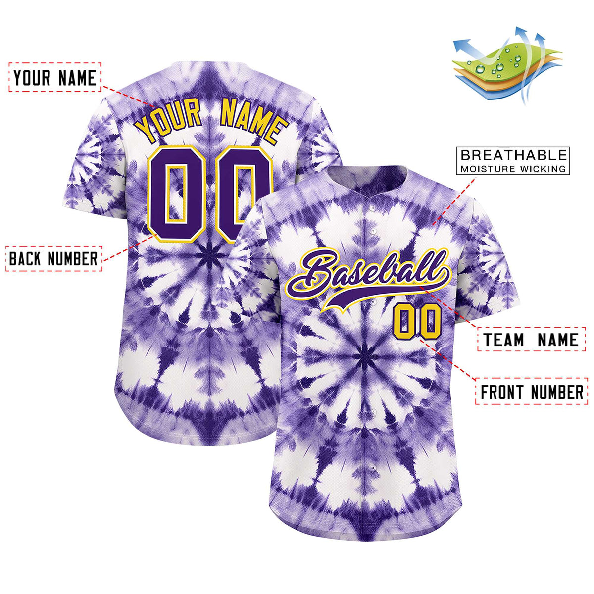 Custom Multi Color Tie-Dye Graffiti Pattern Authentic Baseball Jersey