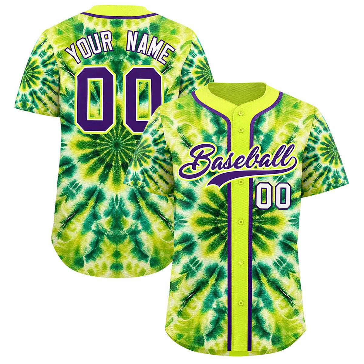 Custom Fluorescent Green Tie-Dye Graffiti Pattern Authentic Baseball Jersey