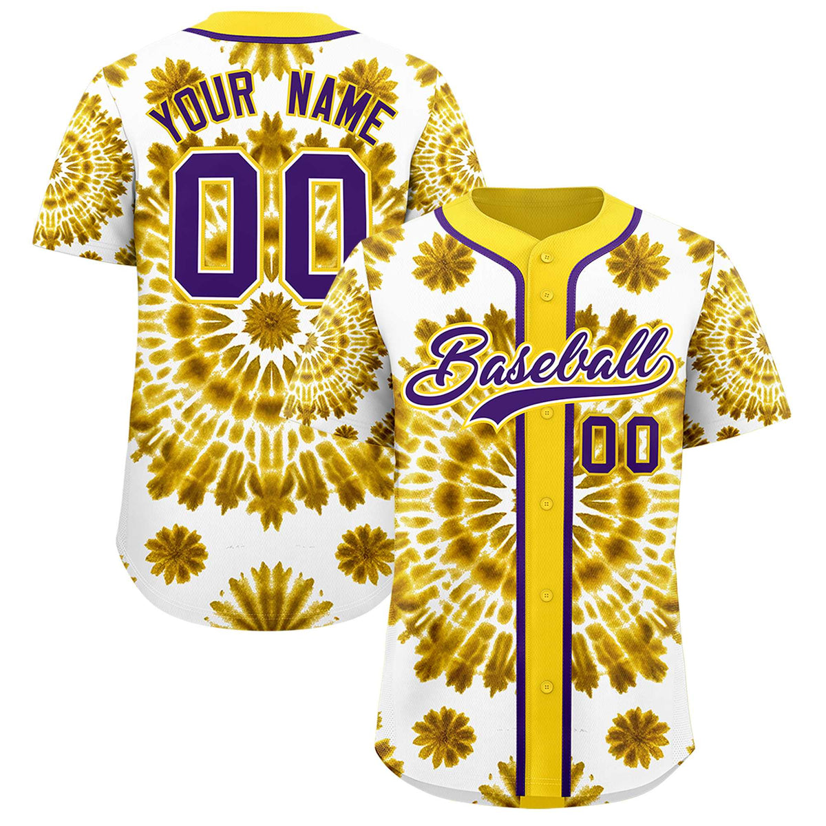 Custom Gold Tie-Dye Graffiti Pattern Authentic Baseball Jersey