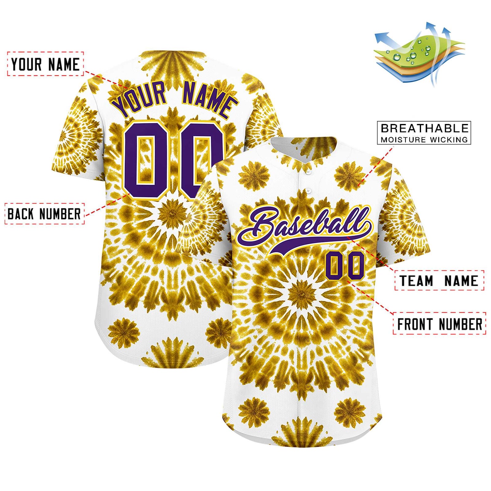 Custom Multi Color Tie-Dye Graffiti Pattern Authentic Baseball Jersey