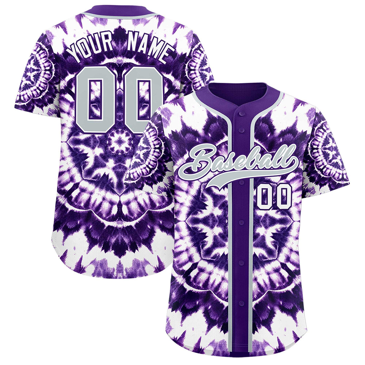 Custom Purple Tie-Dye Graffiti Pattern Authentic Baseball Jersey