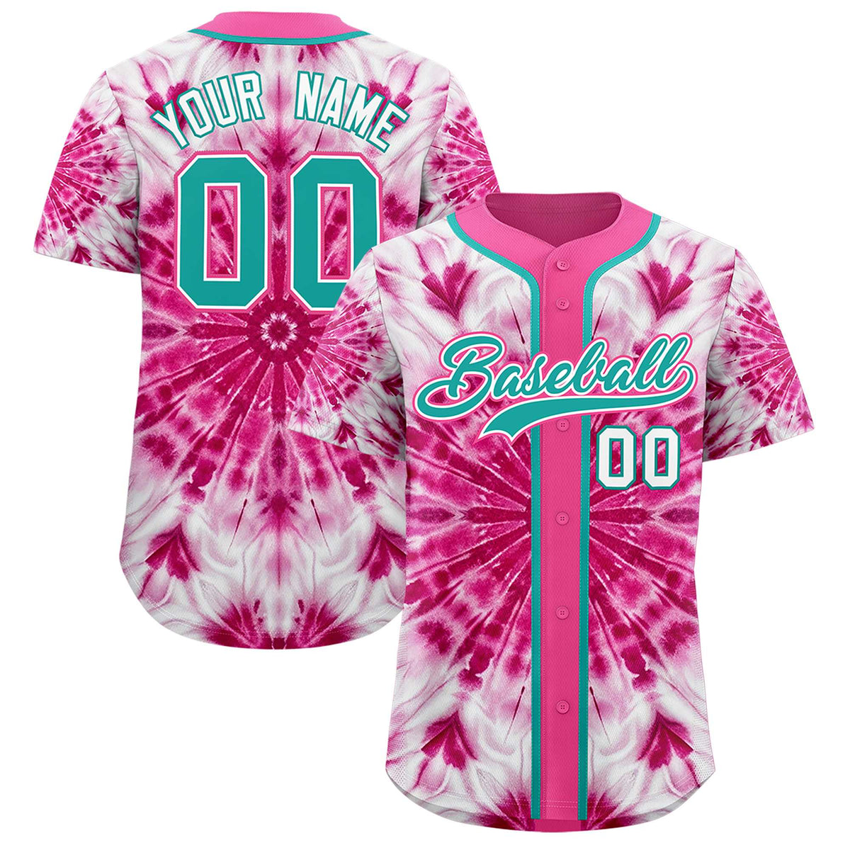 Custom Pink Tie-Dye Graffiti Pattern Authentic Baseball Jersey