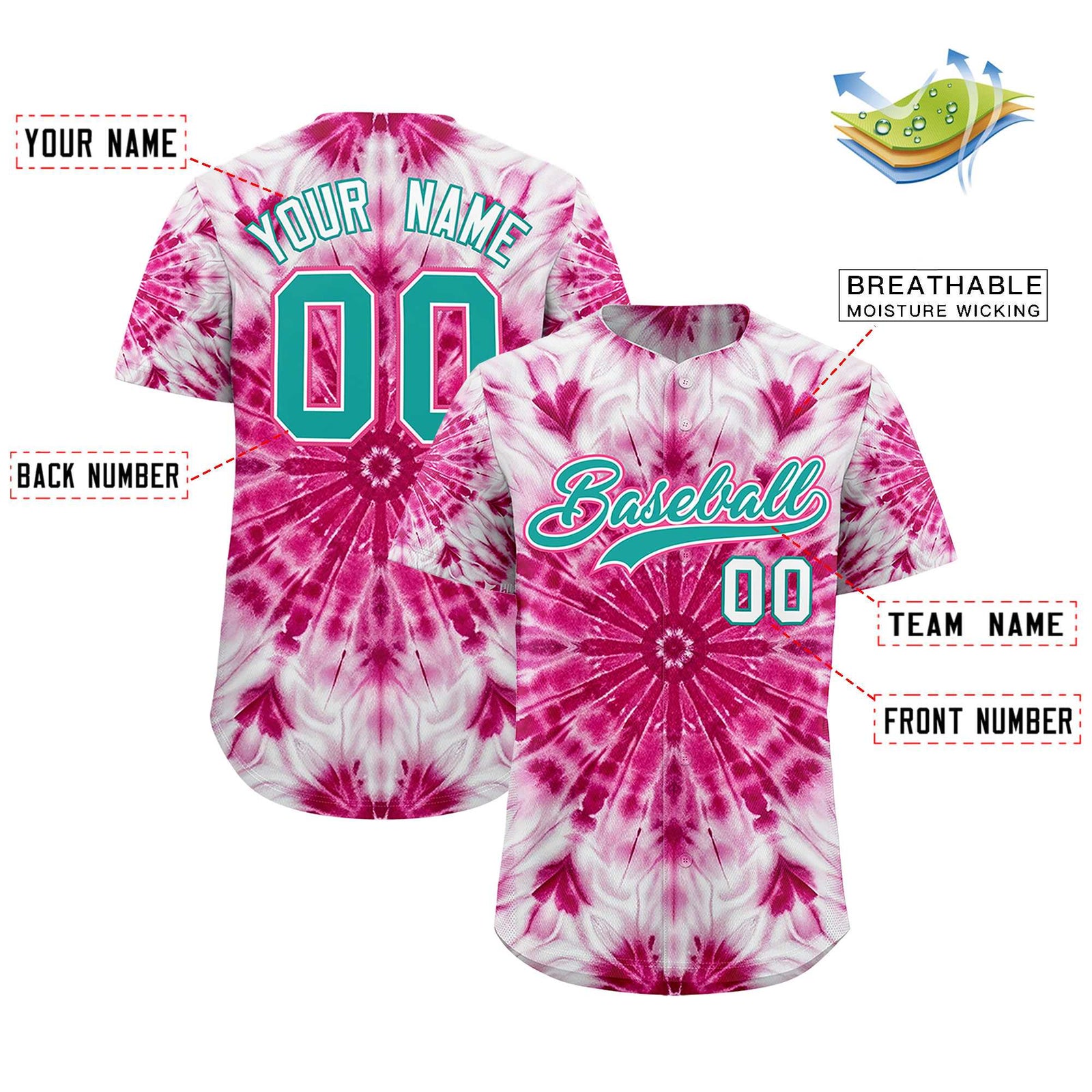 Custom Multi Color Tie-Dye Graffiti Pattern Authentic Baseball Jersey