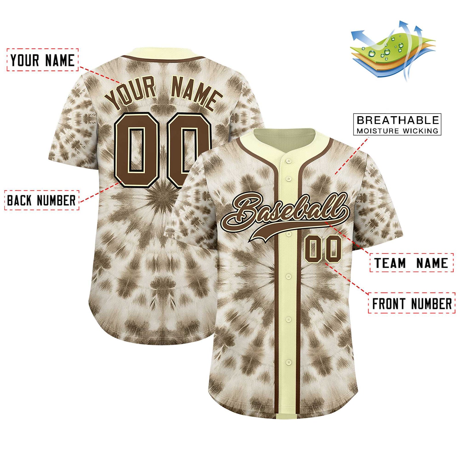 Custom Cream Tie-Dye Graffiti Pattern Authentic Baseball Jersey