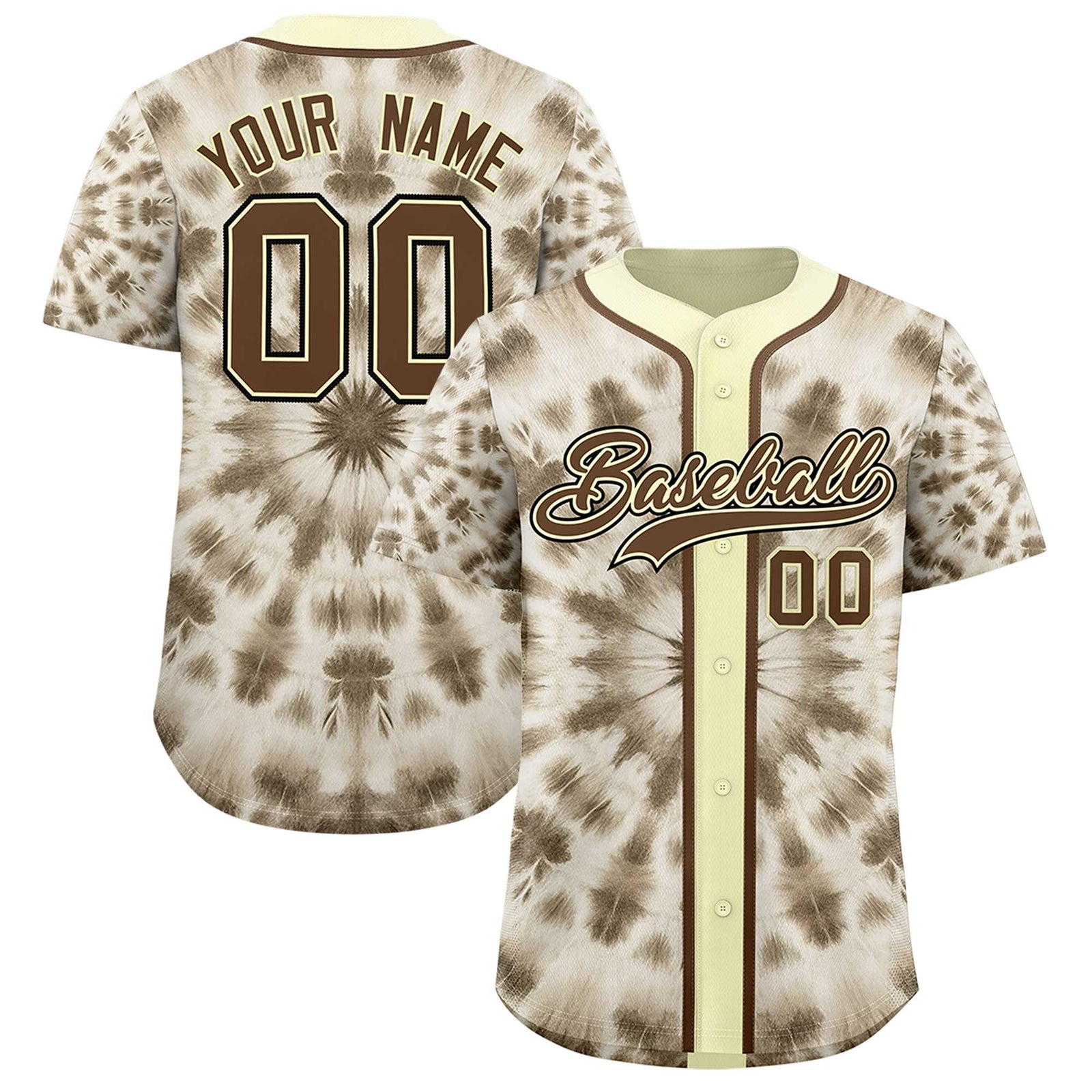 Custom Cream Tie-Dye Graffiti Pattern Authentic Baseball Jersey