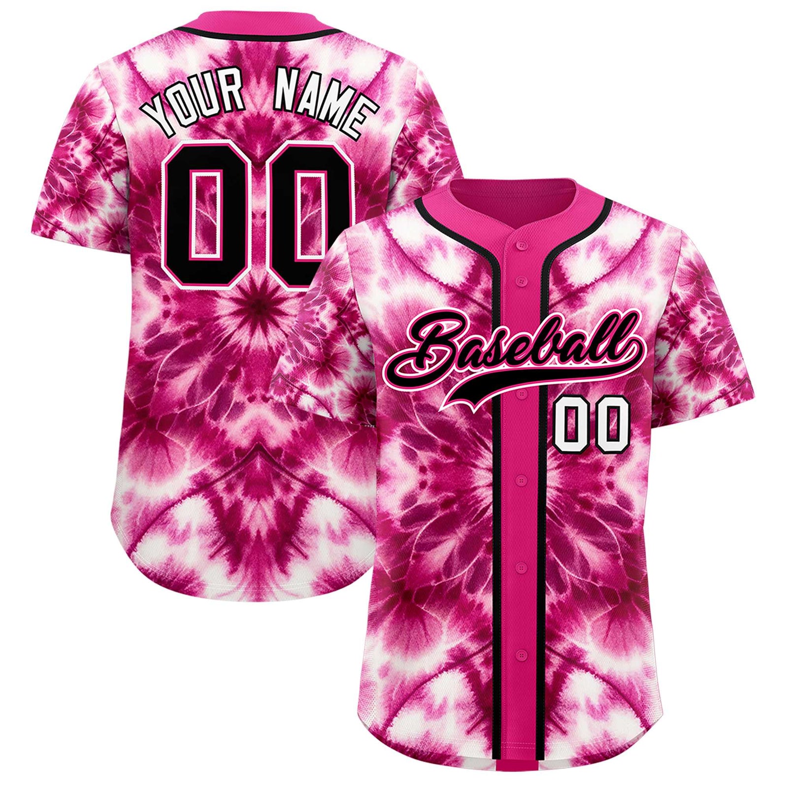 Custom Pink Tie-Dye Graffiti Pattern Authentic Baseball Jersey