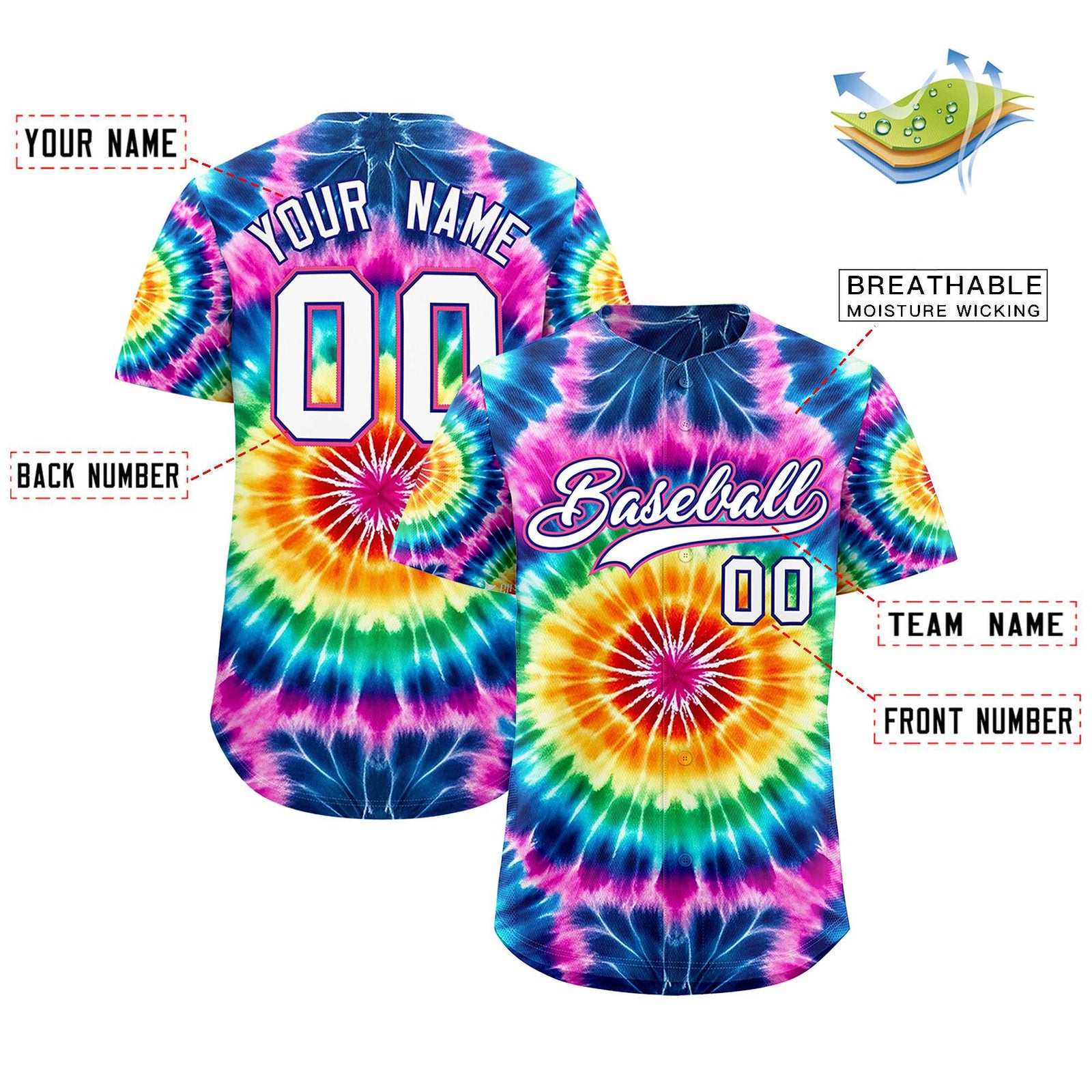 Custom Multi Color Tie-Dye Graffiti Pattern Authentic Baseball Jersey
