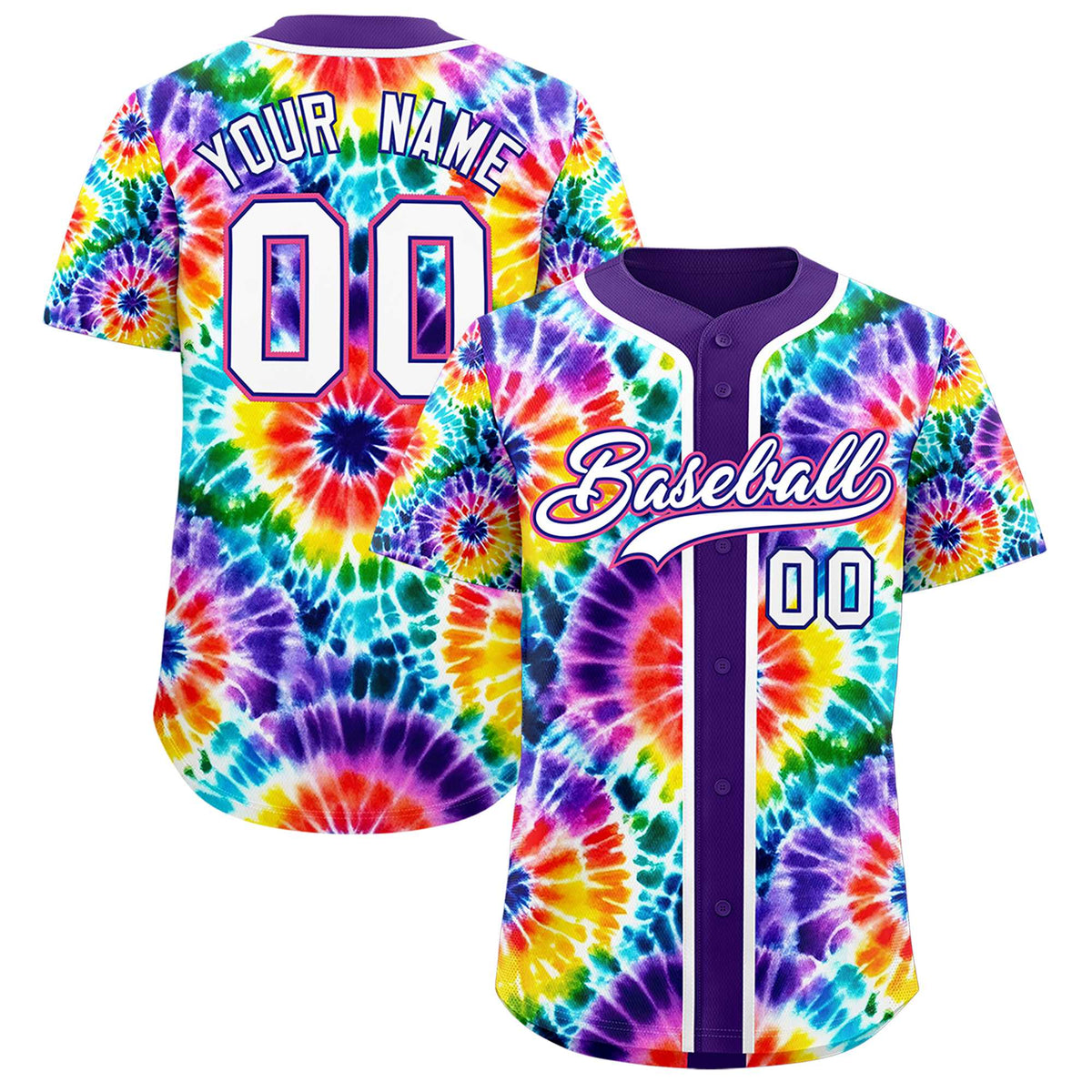 Custom Purple Tie-Dye Graffiti Pattern Authentic Baseball Jersey