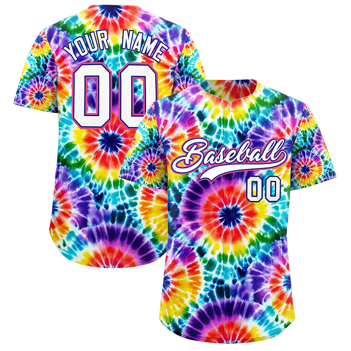 Custom Multi Color Tie-Dye Graffiti Pattern Authentic Baseball Jersey