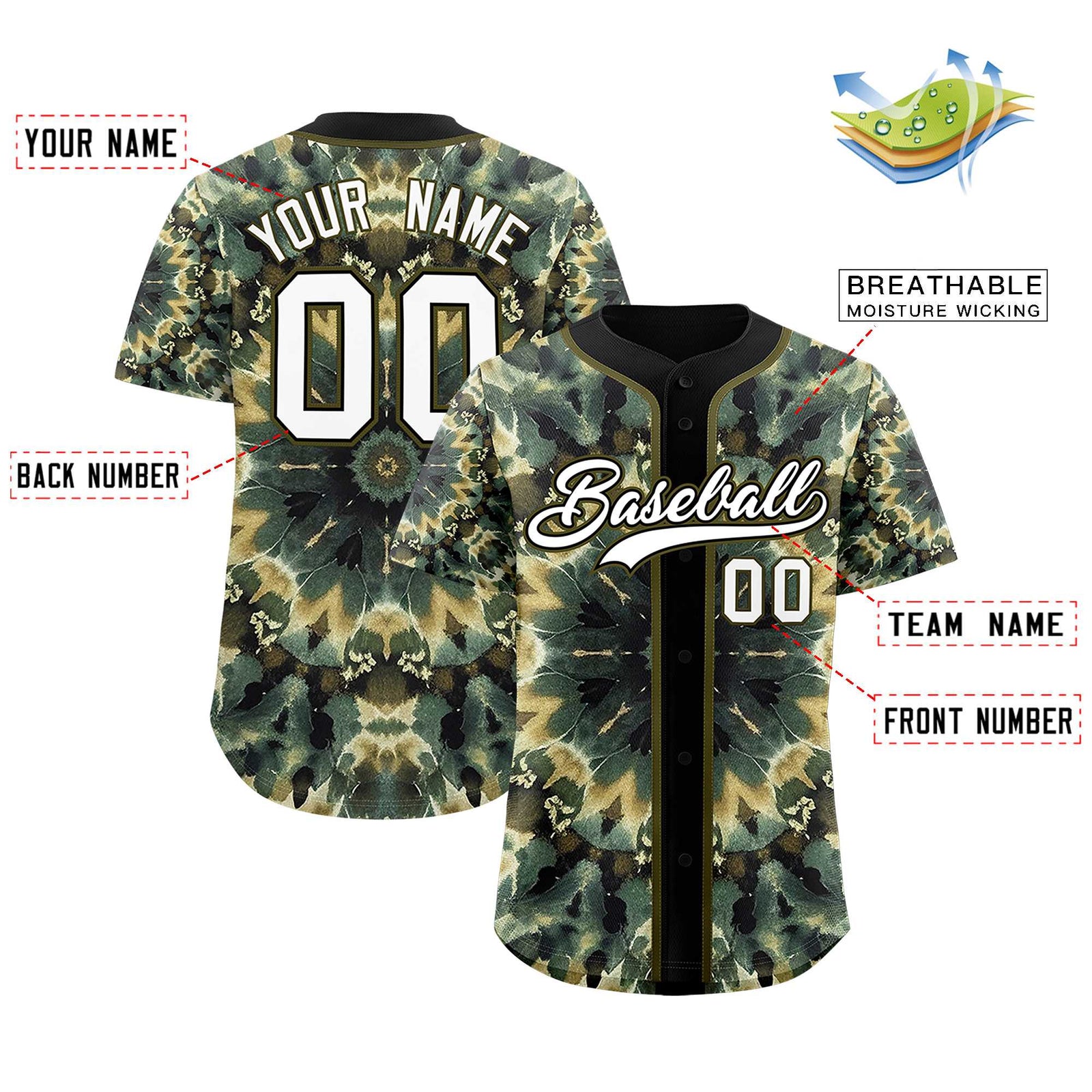 Custom Black Tie-Dye Graffiti Pattern Authentic Baseball Jersey