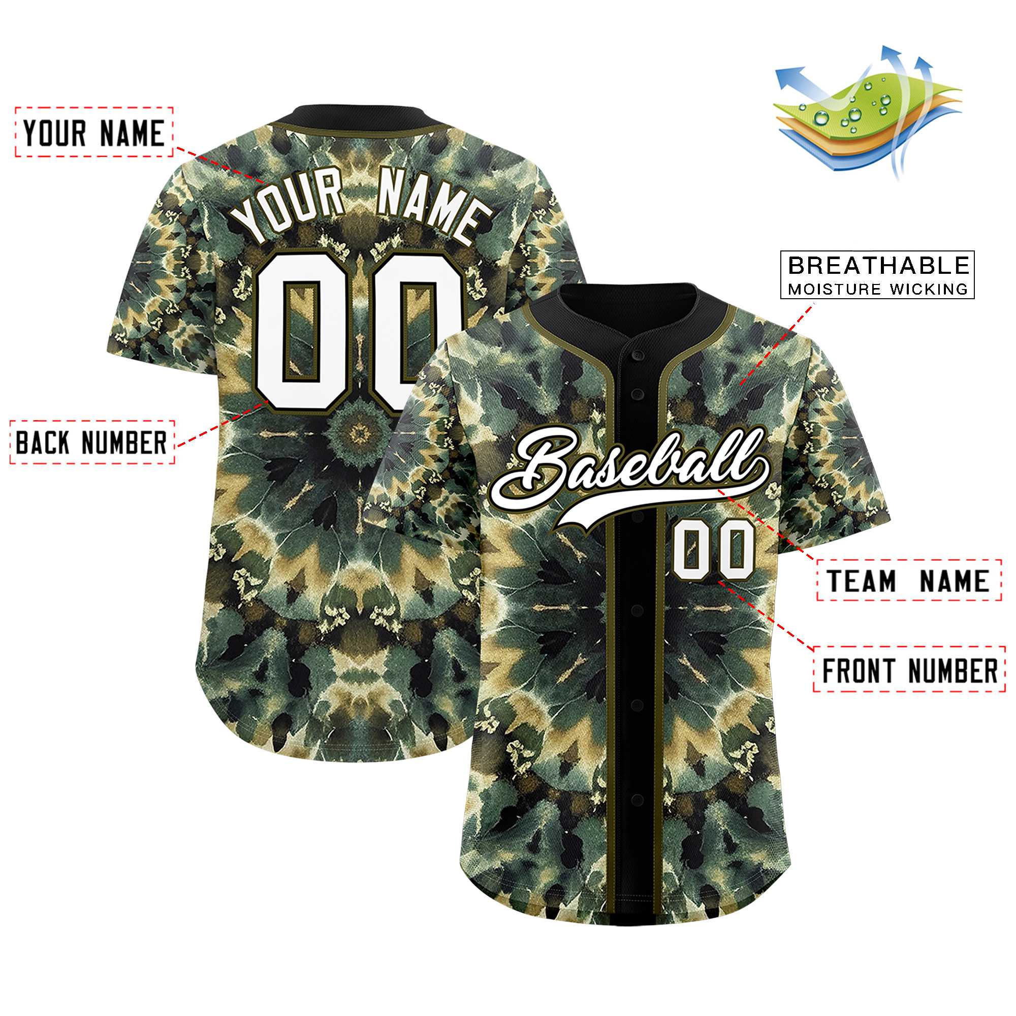 Custom Black Tie-Dye Graffiti Pattern Authentic Baseball Jersey