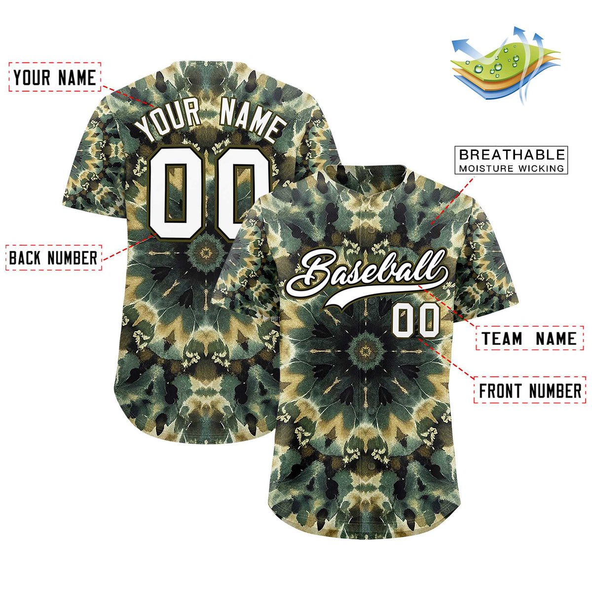 Custom Multi Color Tie-Dye Graffiti Pattern Authentic Baseball Jersey