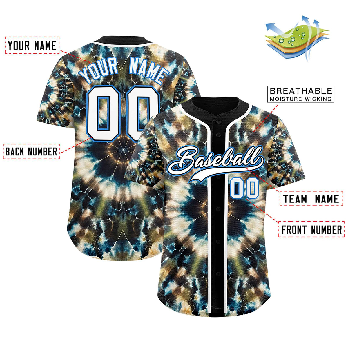 Custom Black Tie-Dye Graffiti Pattern Authentic Baseball Jersey