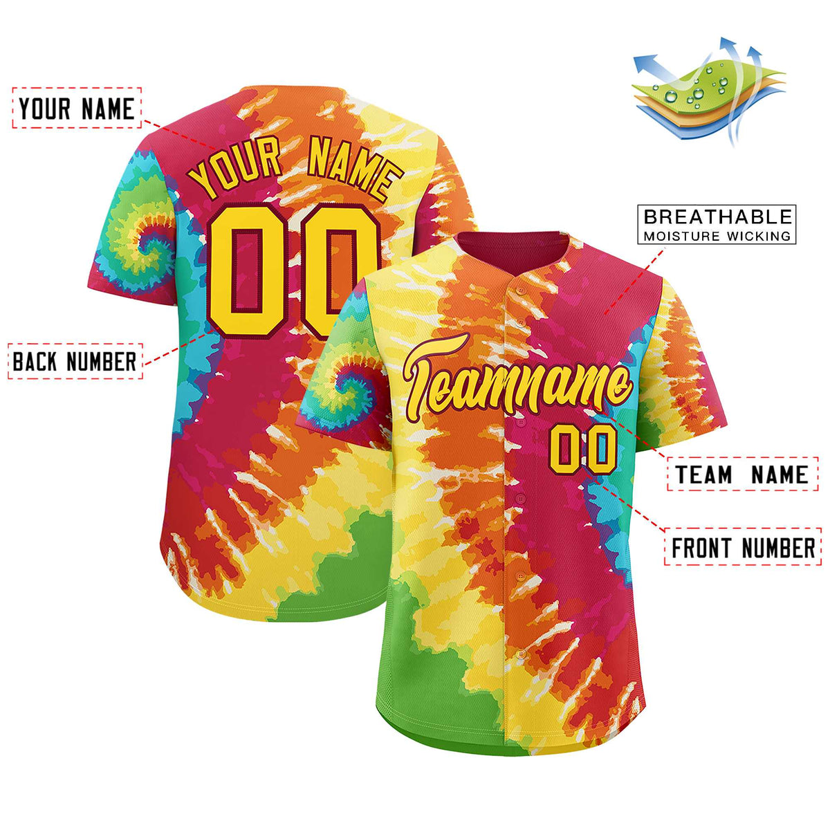 Custom Multi Color Tie-Dye Graffiti Pattern Authentic Baseball Jersey
