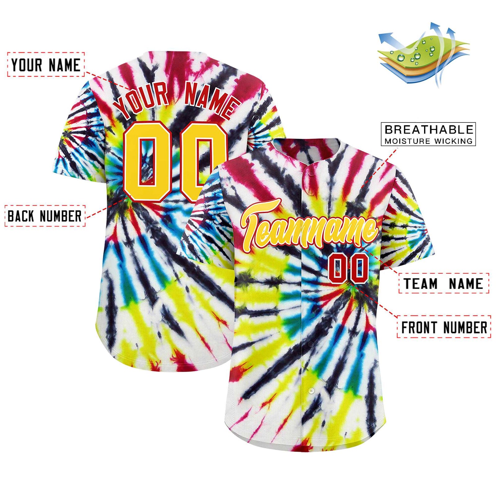 Custom Multi Color Tie-Dye Graffiti Pattern Authentic Baseball Jersey