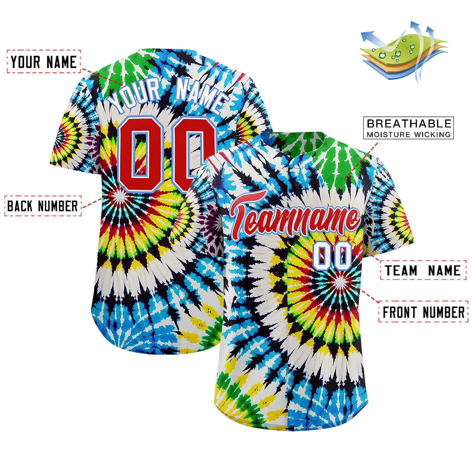 Custom Multi Color Tie-Dye Graffiti Pattern Authentic Baseball Jersey