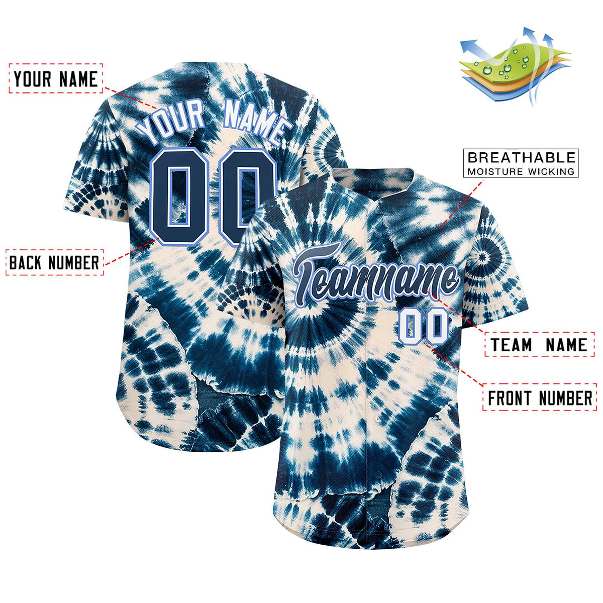 Custom Multi Color Tie-Dye Graffiti Pattern Authentic Baseball Jersey