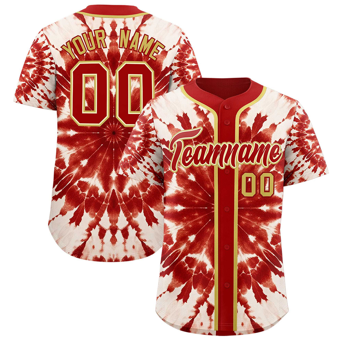 Custom Red Tie-Dye Graffiti Pattern Authentic Baseball Jersey