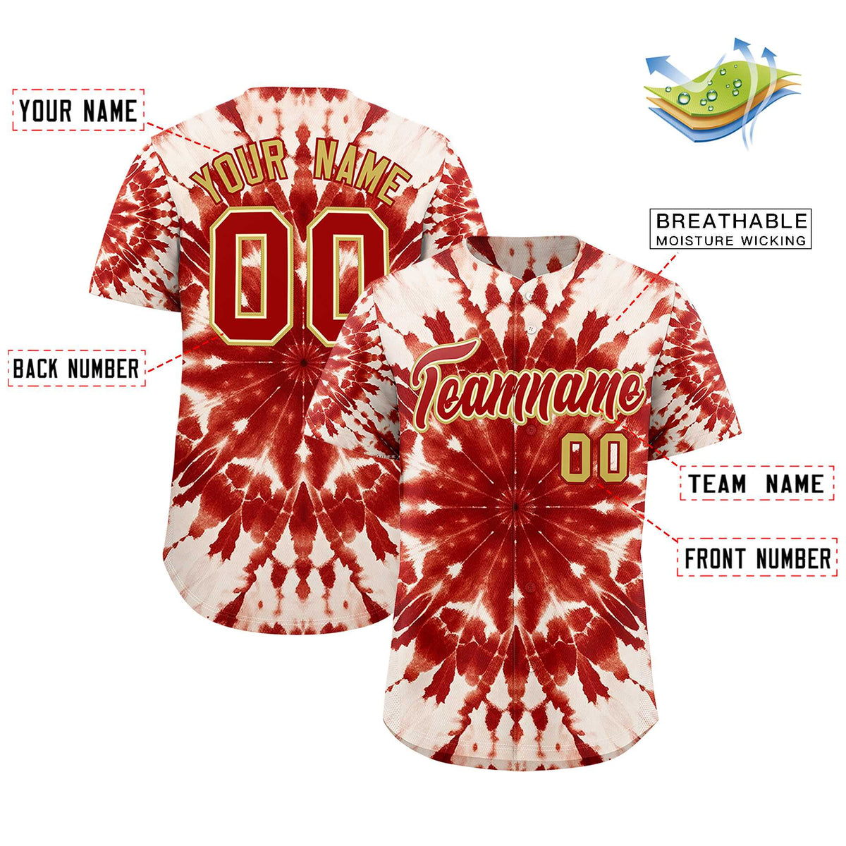 Custom Multi Color Tie-Dye Graffiti Pattern Authentic Baseball Jersey