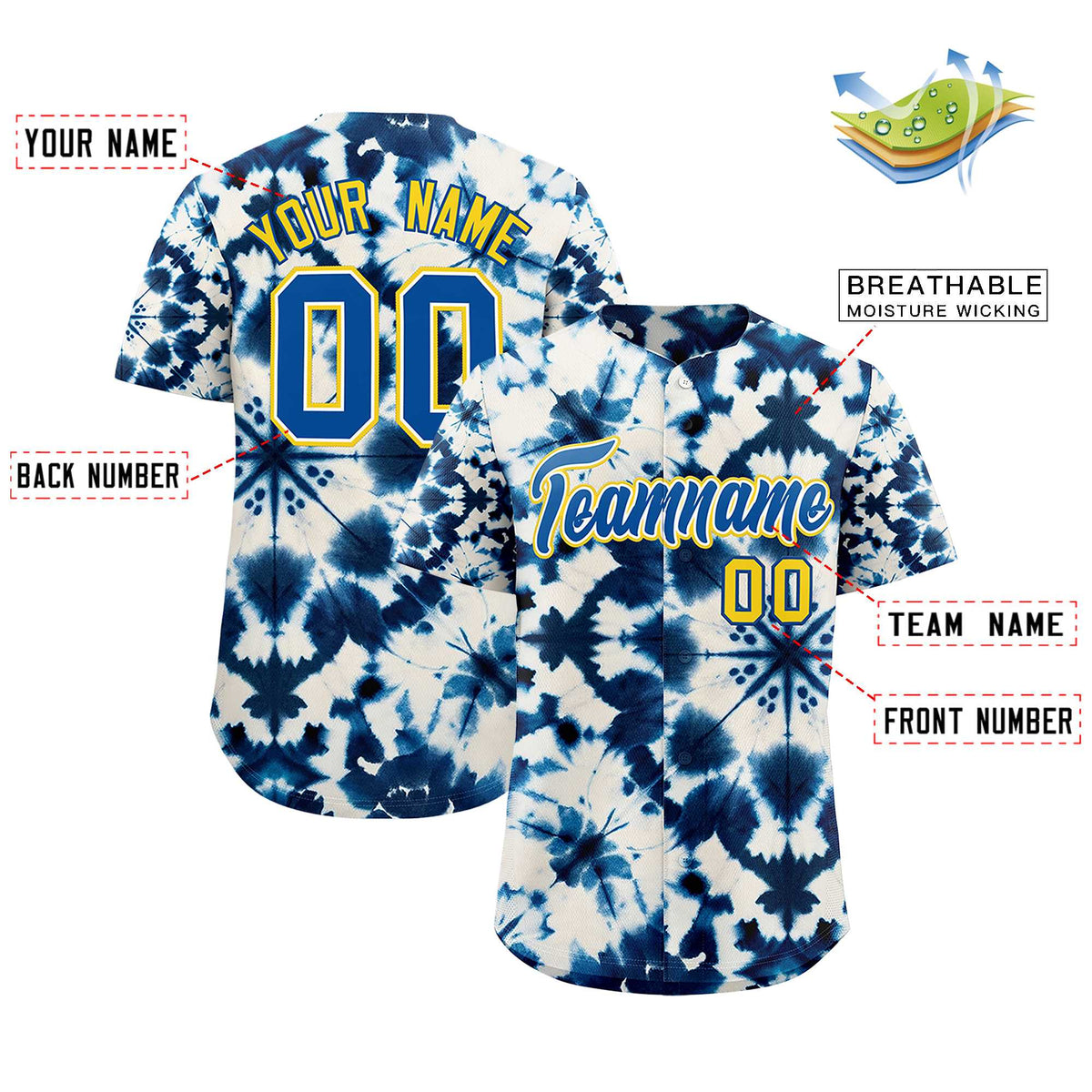 Custom Multi Color Tie-Dye Graffiti Pattern Authentic Baseball Jersey