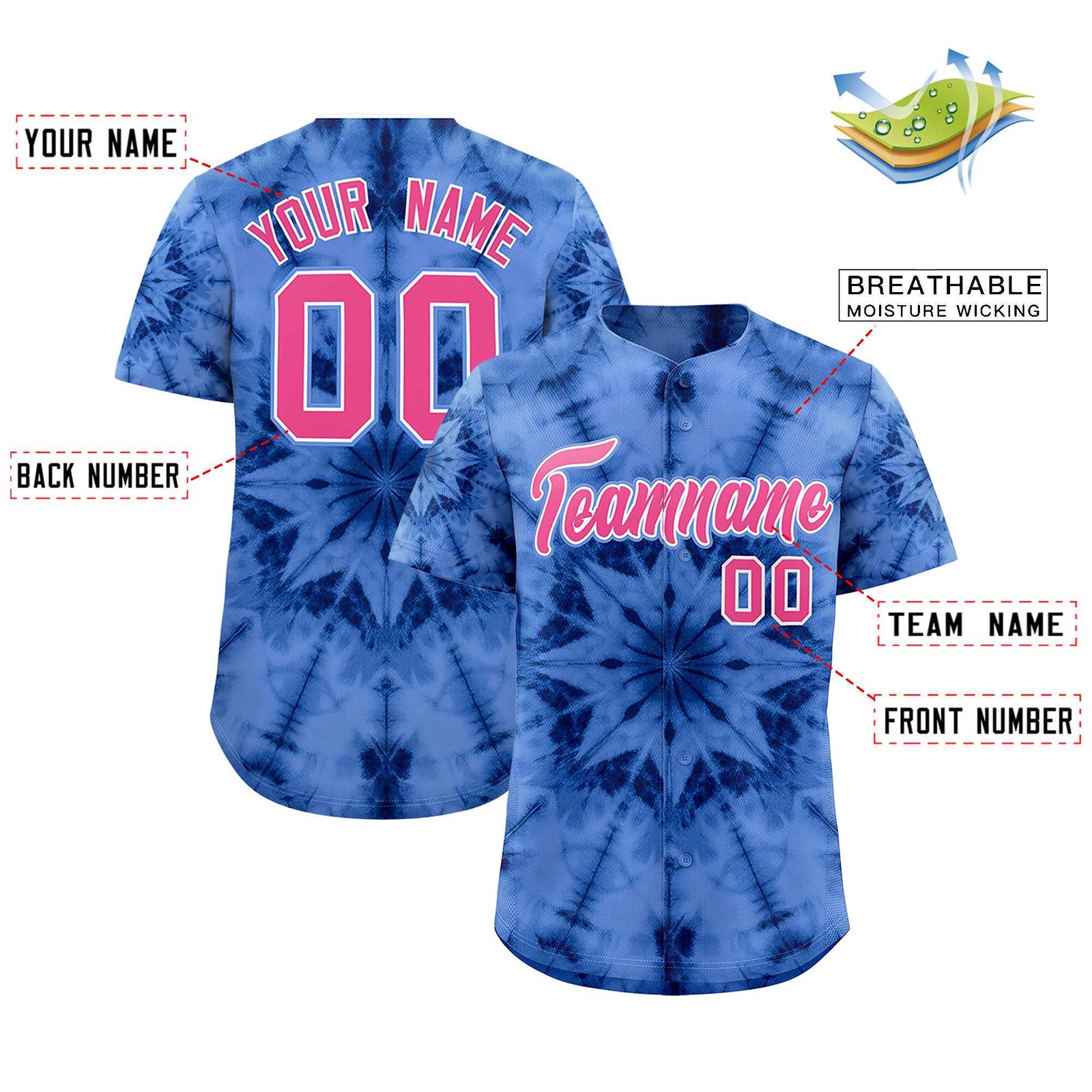 Custom Multi Color Tie-Dye Graffiti Pattern Authentic Baseball Jersey