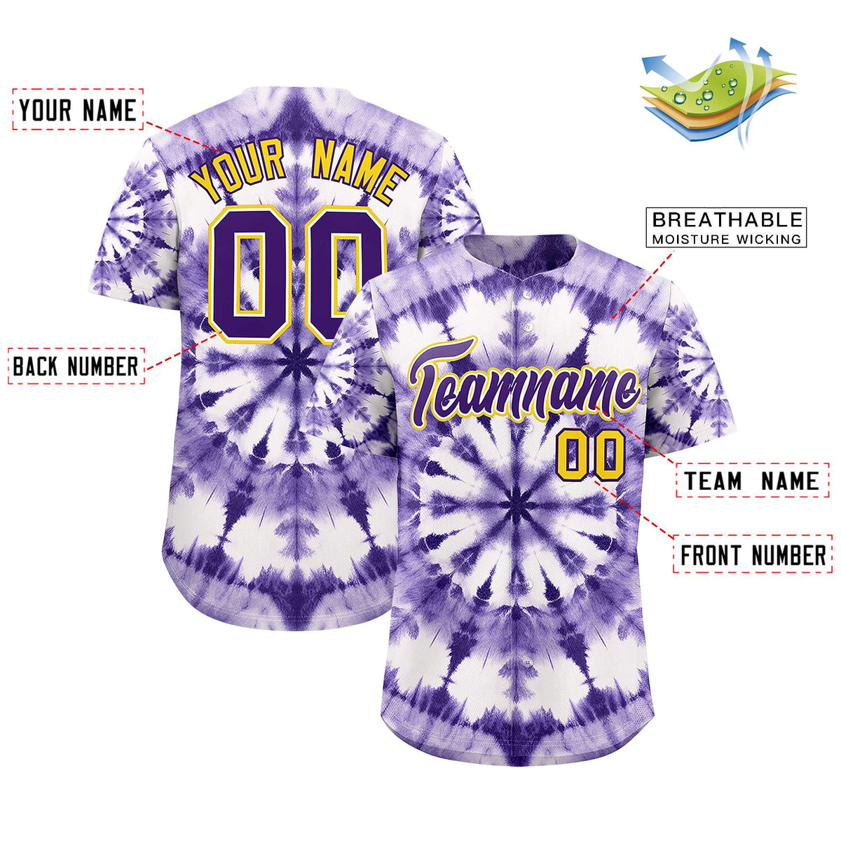 Custom Multi Color Tie-Dye Graffiti Pattern Authentic Baseball Jersey
