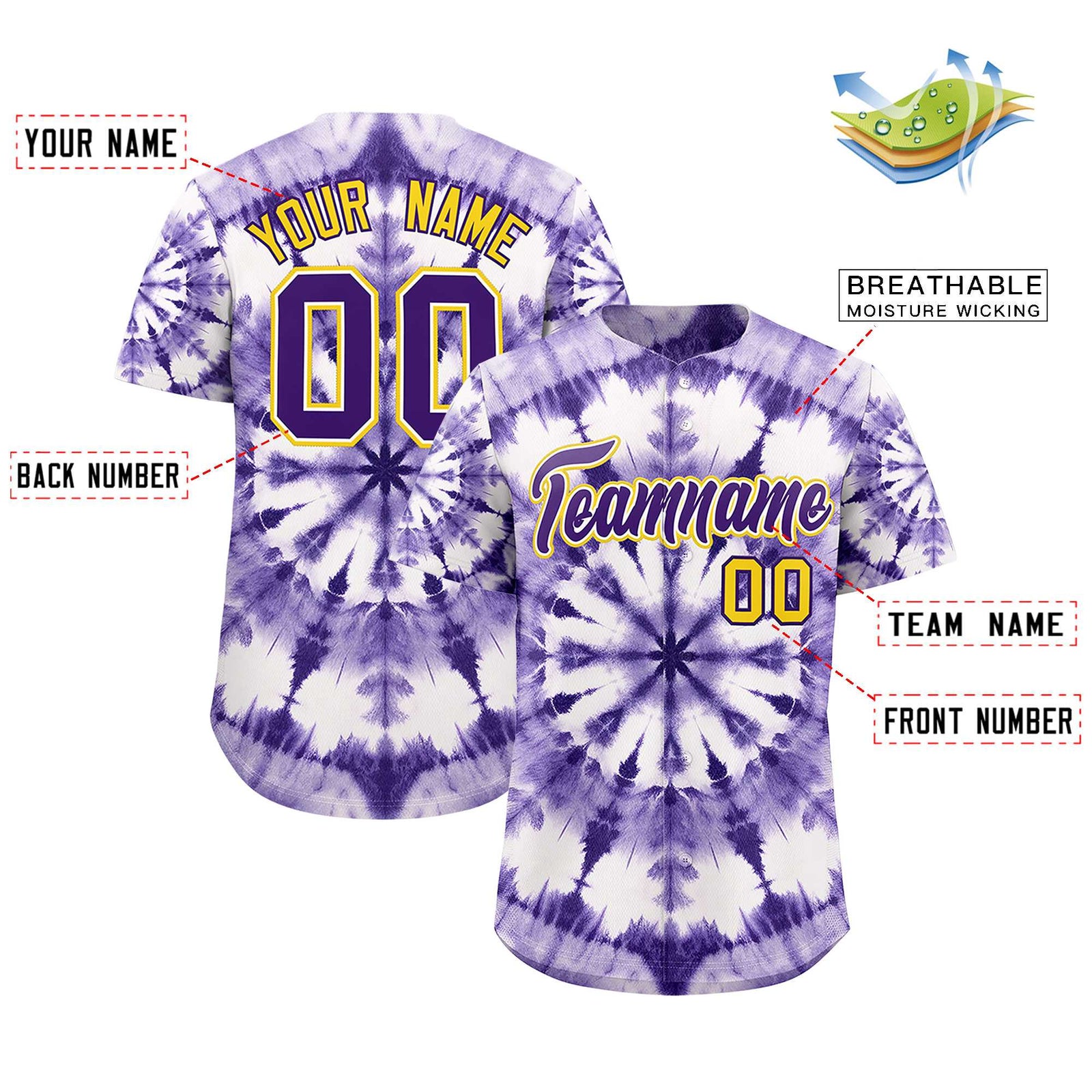 Custom Multi Color Tie-Dye Graffiti Pattern Authentic Baseball Jersey