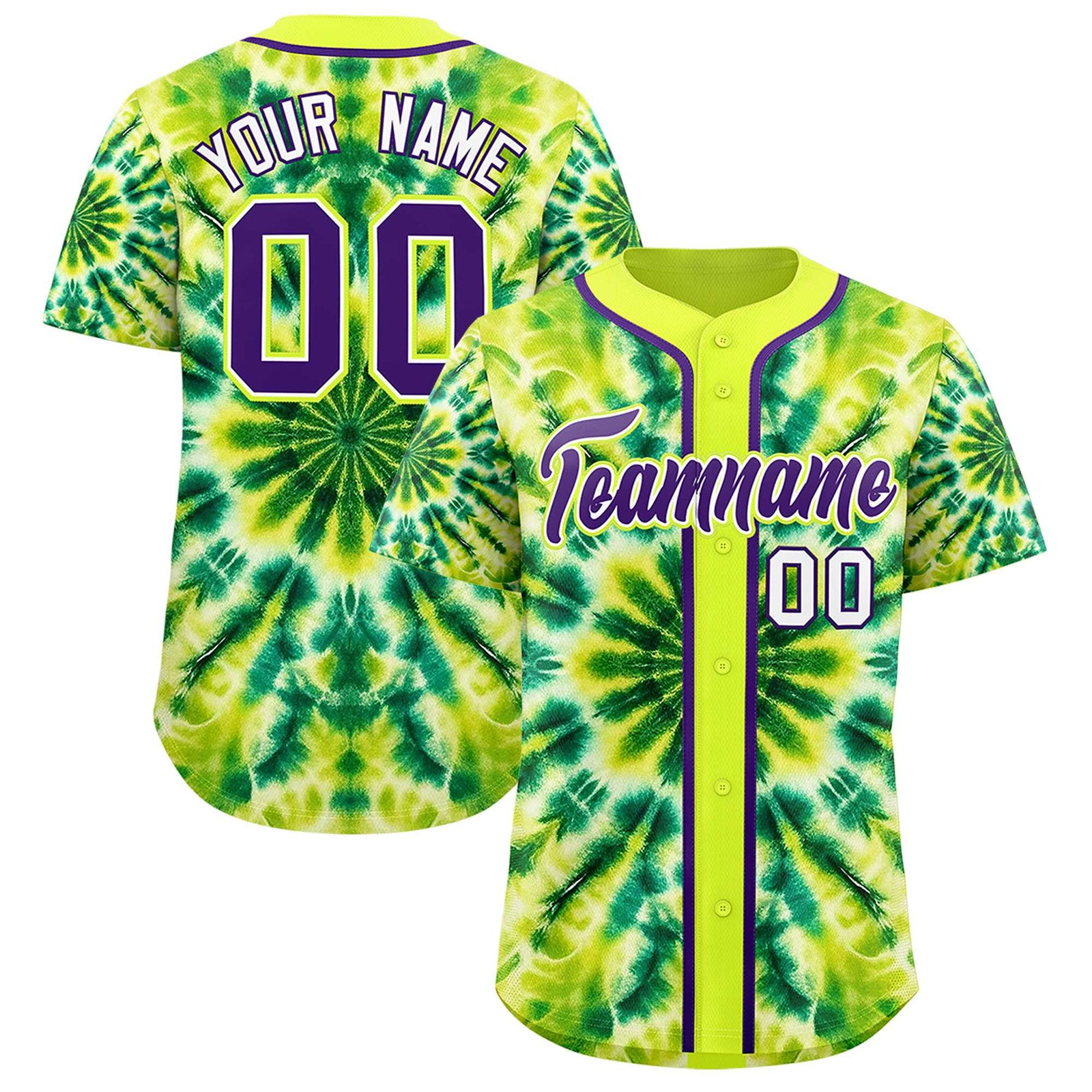 Custom Fluorescent Green Tie-Dye Graffiti Pattern Authentic Baseball Jersey