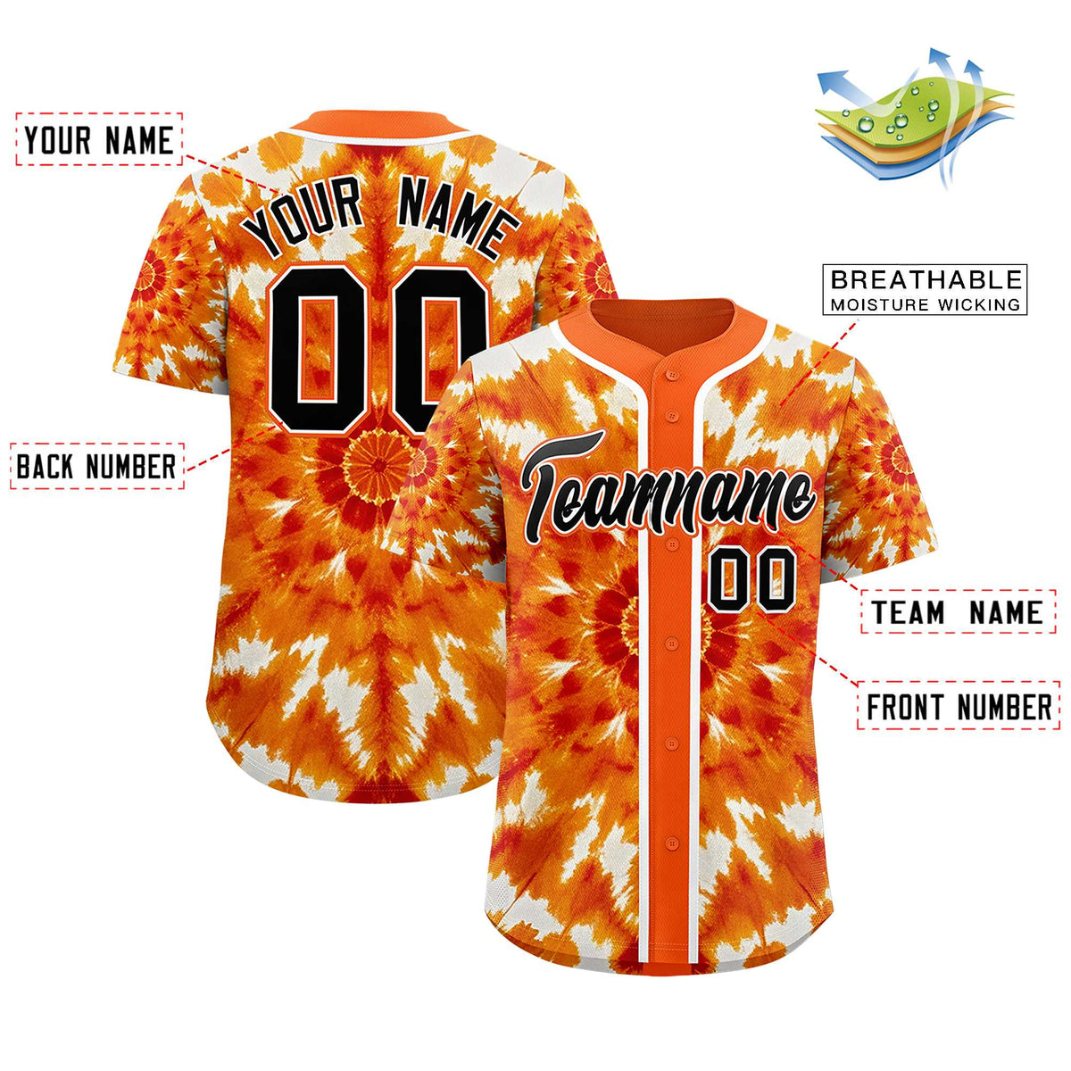 Custom Orange Tie-Dye Graffiti Pattern Authentic Baseball Jersey