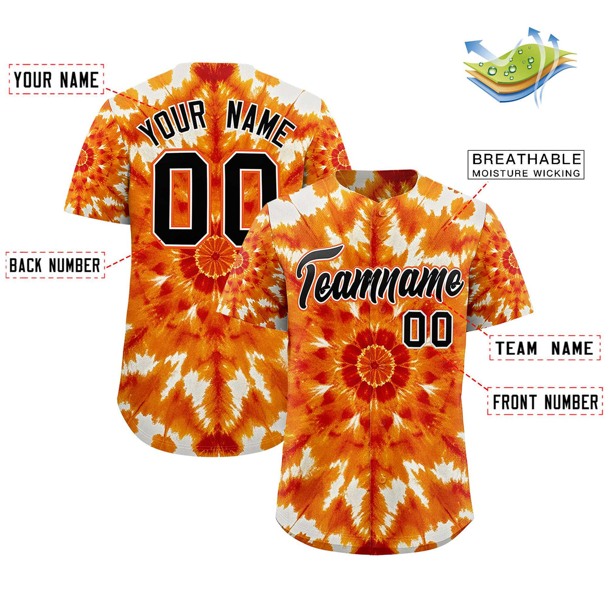 Custom Multi Color Tie-Dye Graffiti Pattern Authentic Baseball Jersey