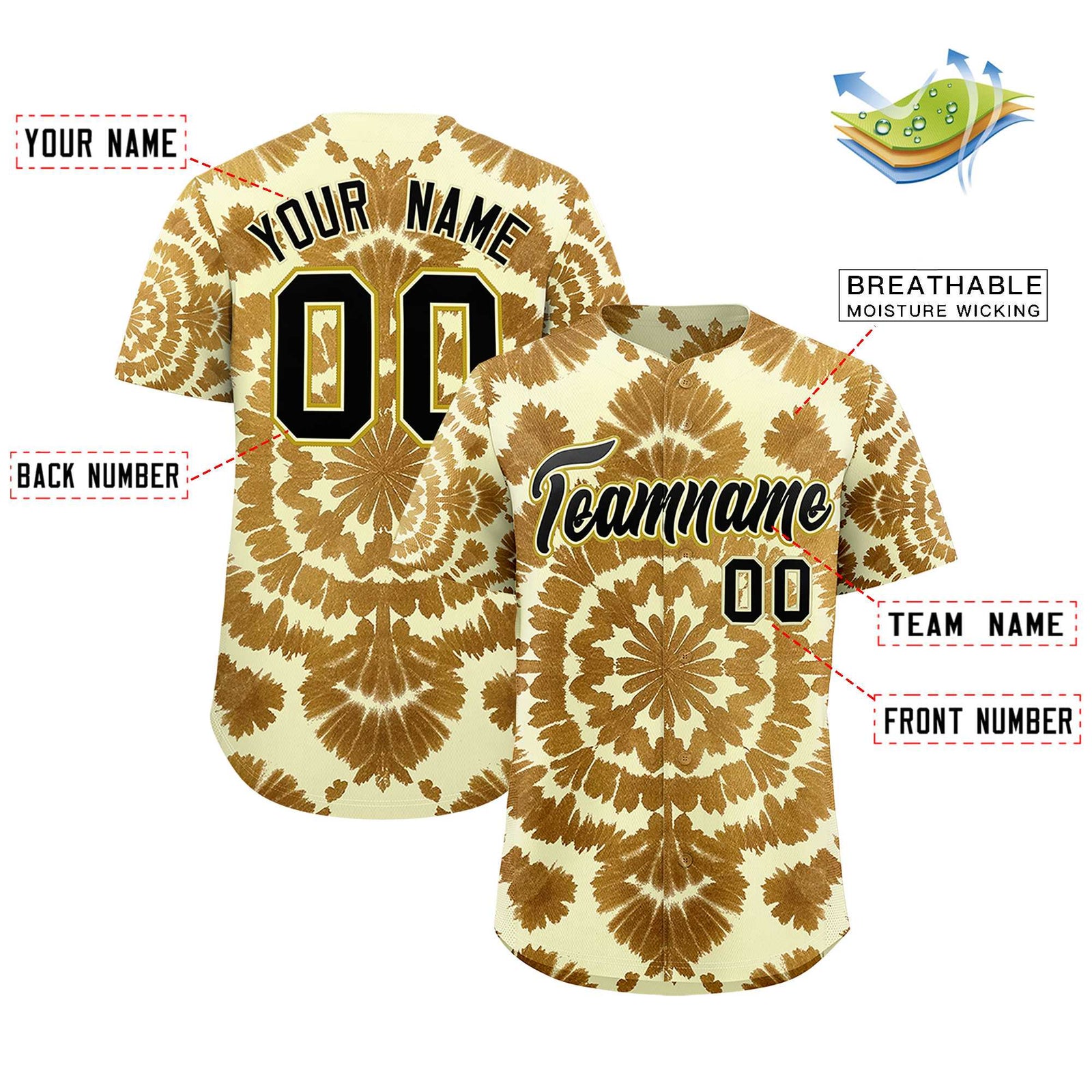Custom Multi Color Tie-Dye Graffiti Pattern Authentic Baseball Jersey