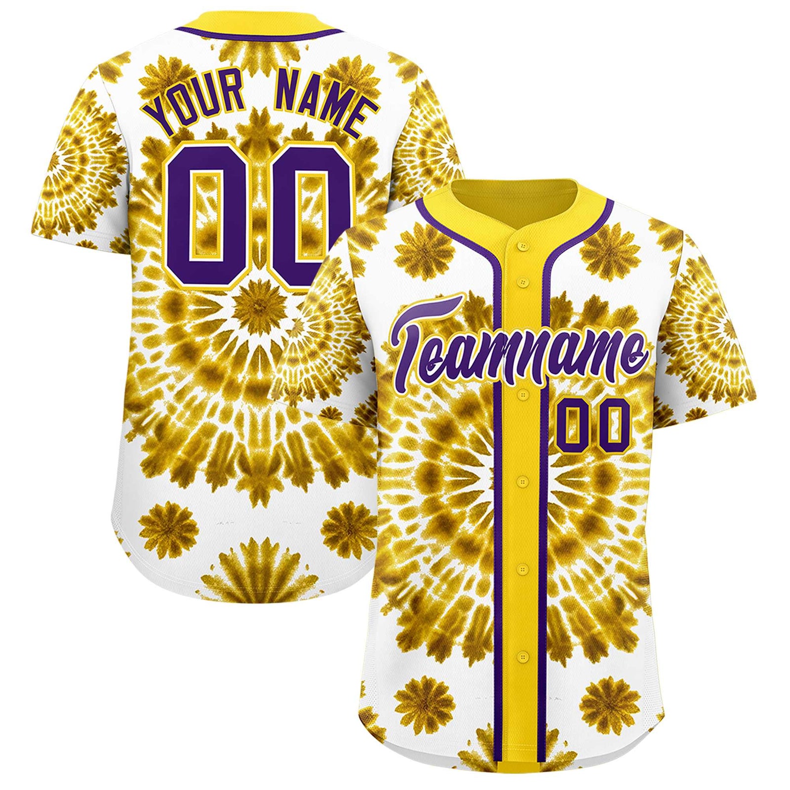 Custom Gold Tie-Dye Graffiti Pattern Authentic Baseball Jersey